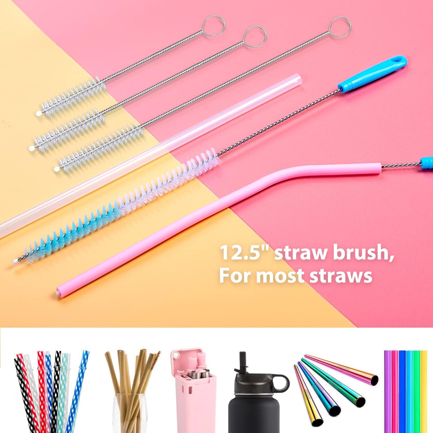 Holikme 8 Pack Bottle Brush Cleaning Set, Long Handle Bottle Cleaner for Washing Narrow Neck Beer Bottles Wine Decanter Narrow Cup Pipes Sinks Cup Cover, White