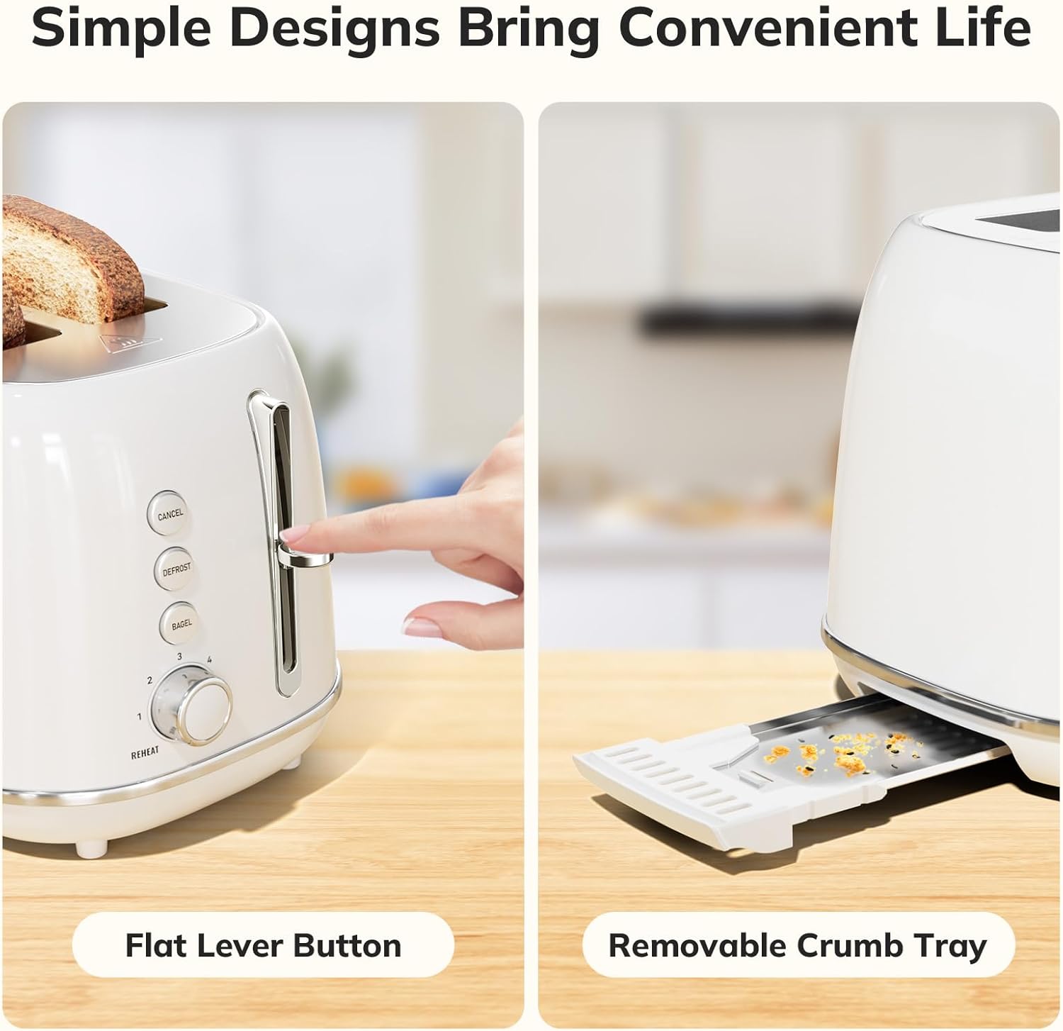 2 Slice Stainless Steel Toaster Retro with 6 Bread Shade Settings, Bagel, Cancel, Defrost Function, 2 Slice Toaster with Extra Wide Slot, Removable Crumb Tray, White