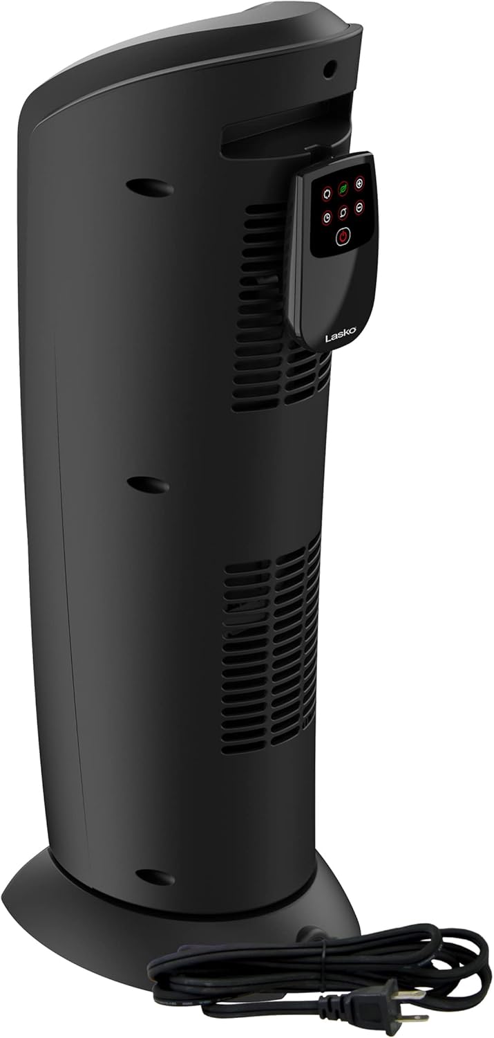 Lasko Oscillating Digital Ceramic Tower Heater for Home with Adjustable Thermostat, Timer and Remote Control, 23 Inches, 1500W, Silver, 755320, 8.5″L x 7.25″W x 23″H, Silver