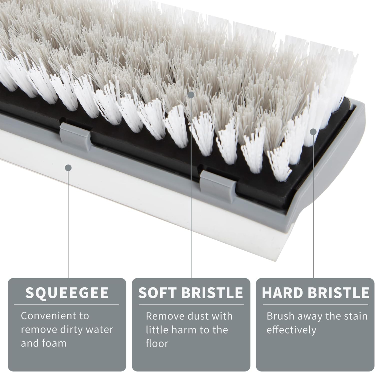 BOOMJOY Floor Scrub Brush with Long Handle, 2 in 1 Scrape and Brush, Stiff Bristles Floor Scrubber, Deck Brush for Cleaning Bathroom, Patio, Garage, Kitchen, Bath, Tile