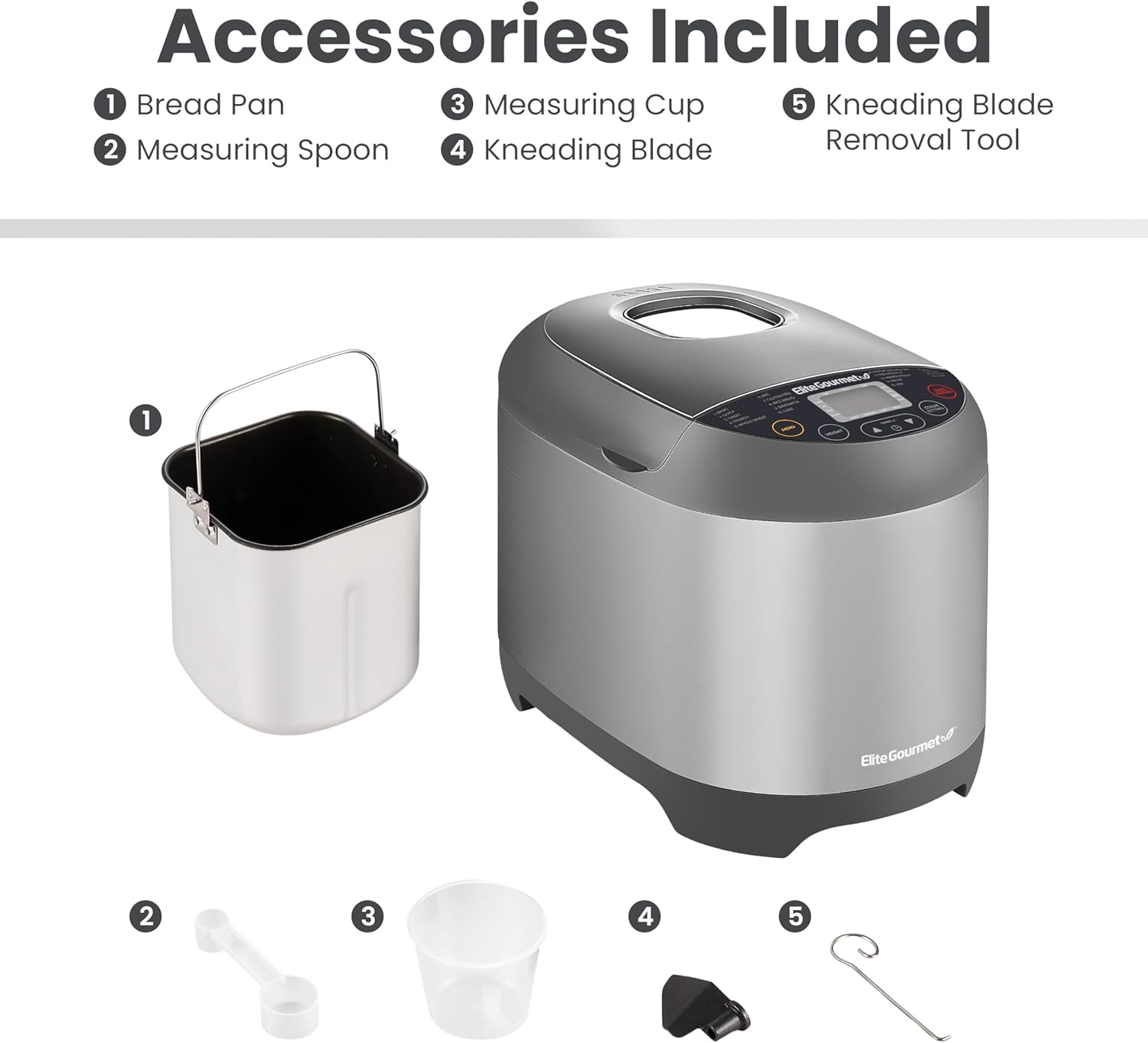 Elite Gourmet EBM8103B Programmable Bread Maker Machine 3 Loaf Sizes, 19 Menu Functions Gluten Free White Wheat Rye French and more, 2 Lbs, Black