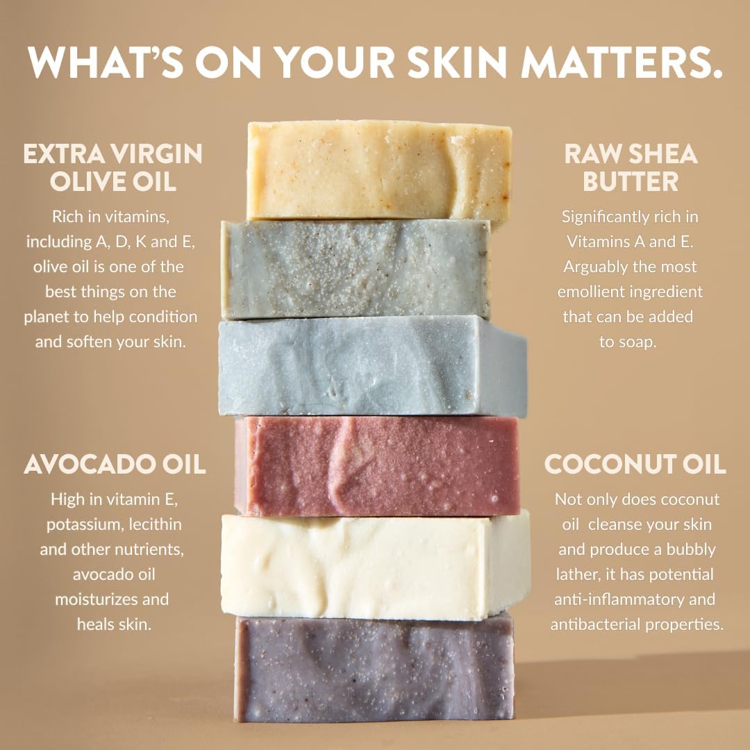 Handmade in Canada, Plant Based Cold Process Natural Bar Soap, With Premium Essential Oils, Dry Skin, Pack of 6 (Most Popular)