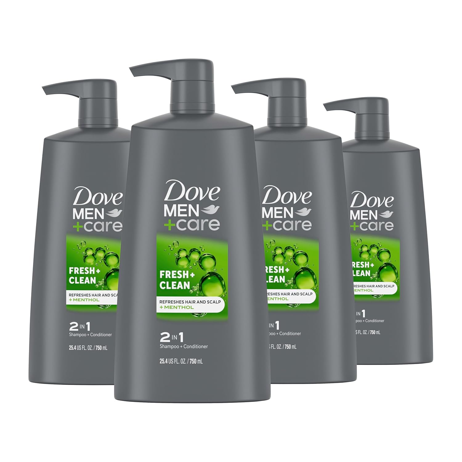 DOVE MEN + CARE 2-in-1 Shampoo and Conditioner Fresh and Clean 4 Count Nourishes and Invigorates Helps Strengthen Hair 25.4 oz