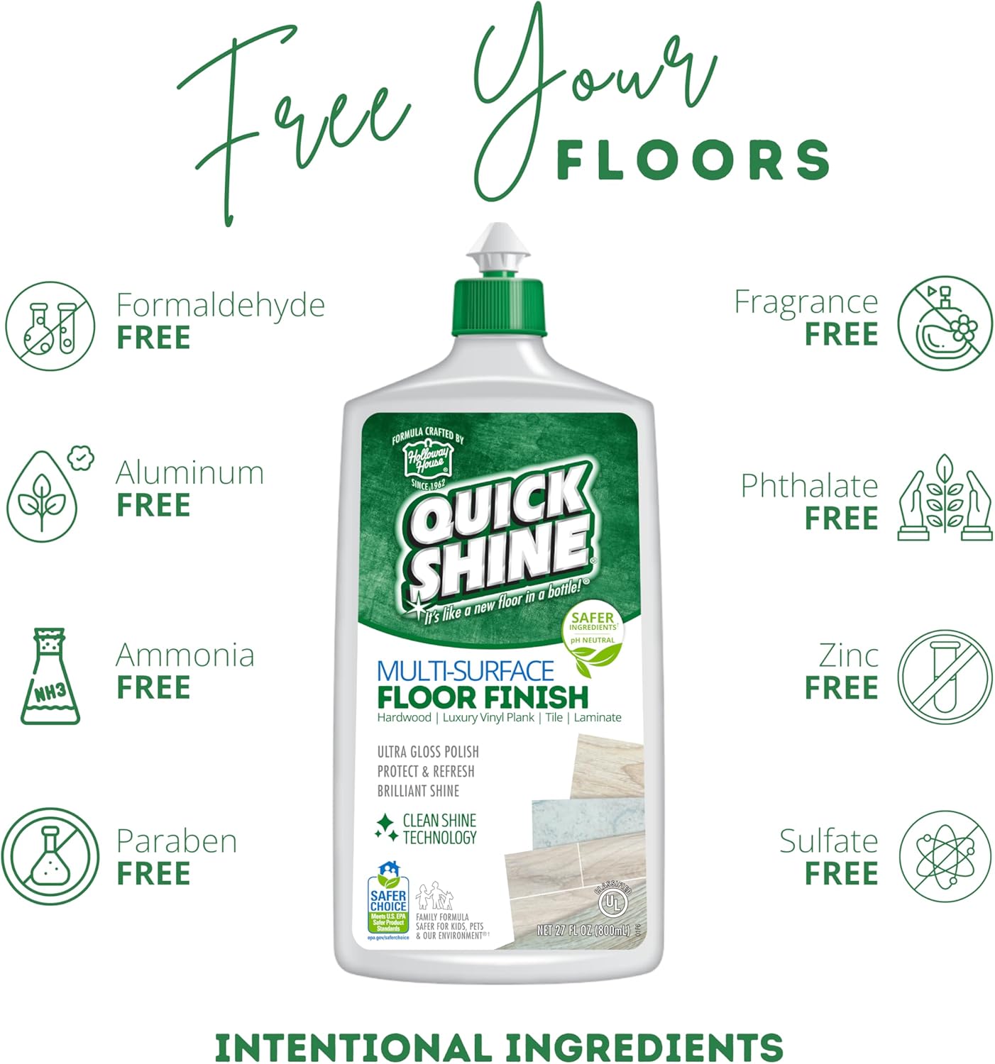 Quick Shine Multi Surface Floor Finish 64oz | Cleaner & Polish to use on Hardwood, Laminate, Luxury Vinyl Plank LVT, Tile & Stone