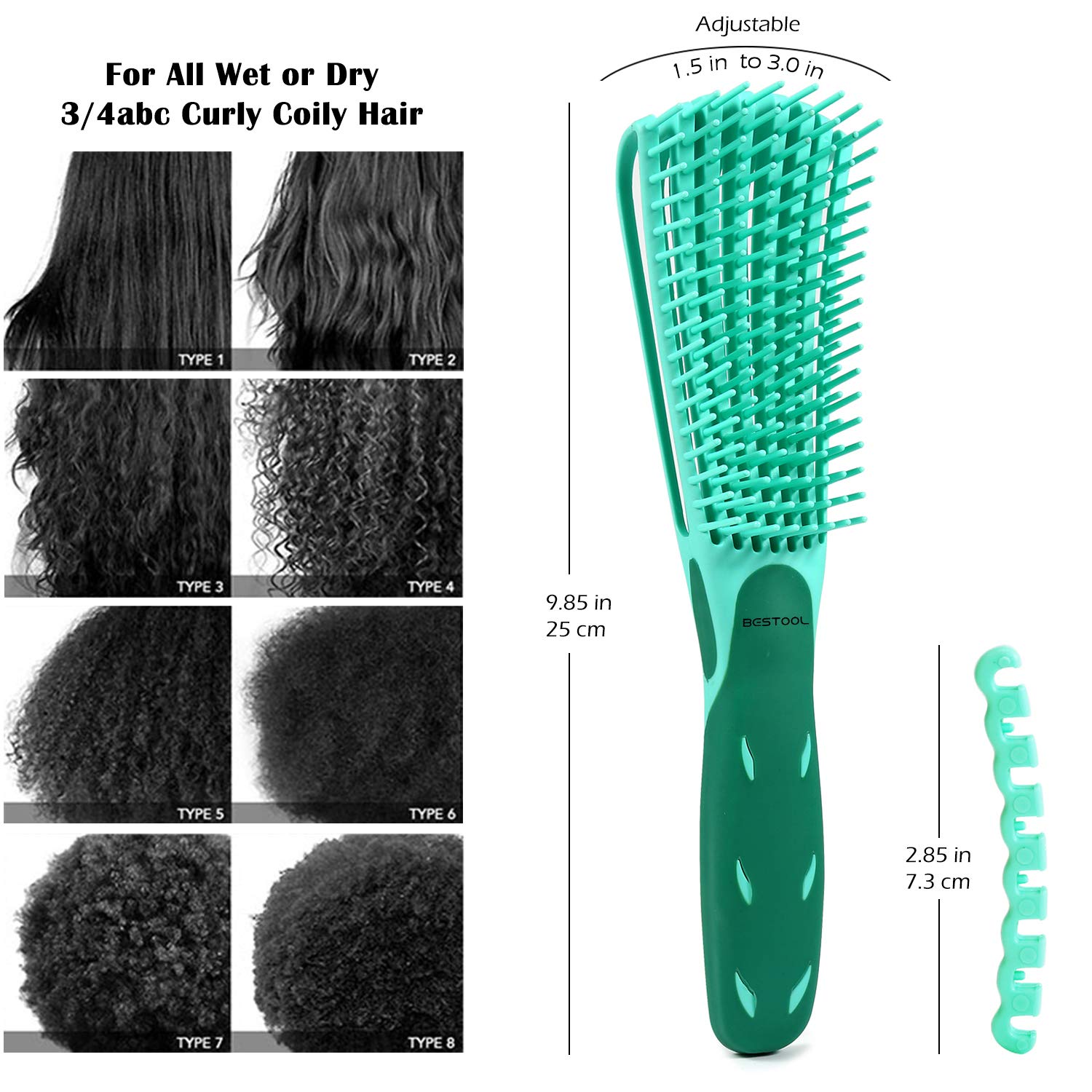 BESTOOL Hair Brush, Detangling Brush for Natural Black and Curly Hair (Pink, Afro 3/4abc), Ideal for Wet or Dry Hair