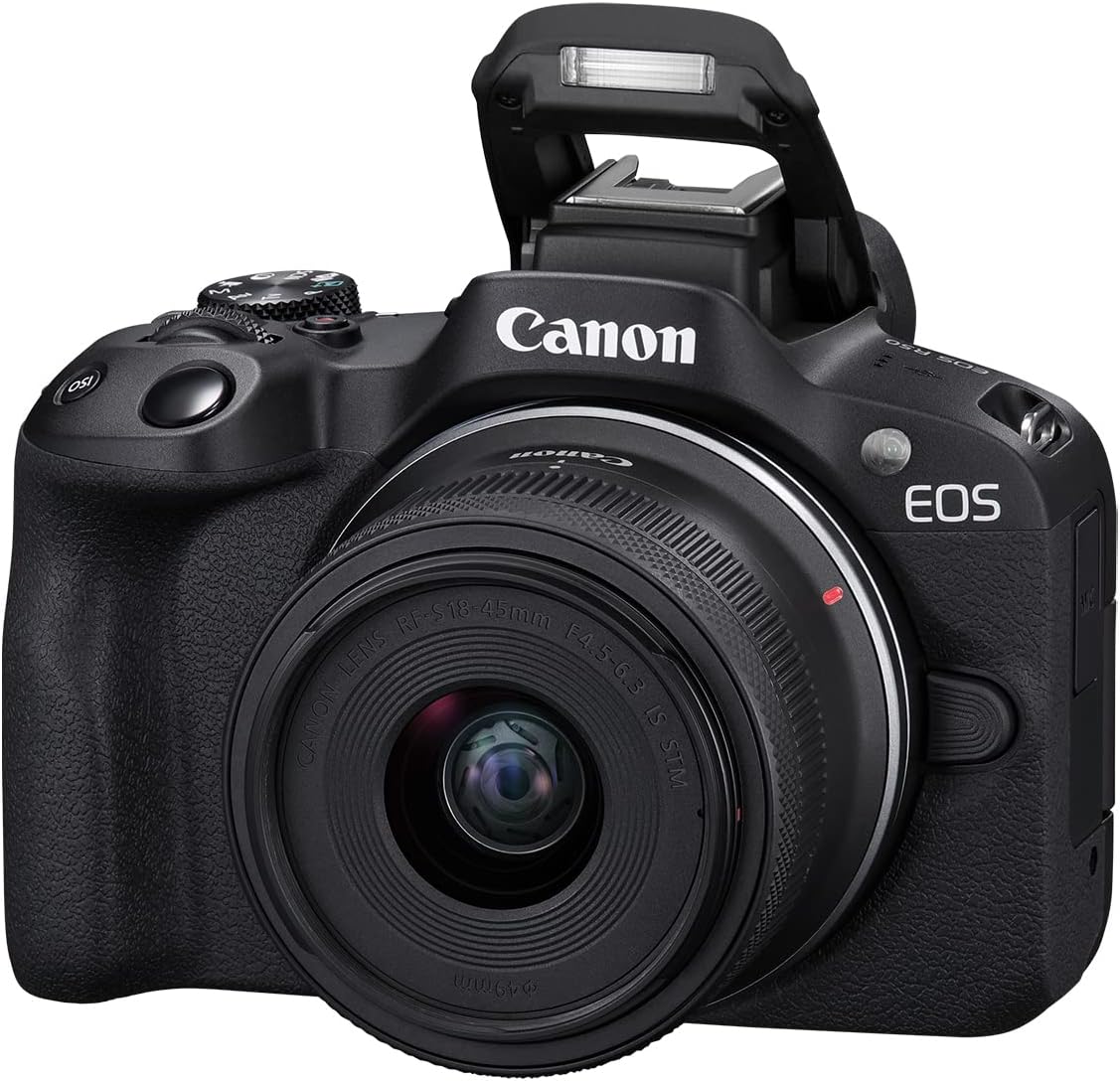 Canon EOS R50 Mirrorless Camera RF-S18-45mm F4.5-6.3 is STM Lens Kit, 24.2 Megapixel CMOS (APS-C) Sensor, 4K Video, Hybrid Camera, Photo and Video, Vlogging, Content Creator, RF Mount, Black