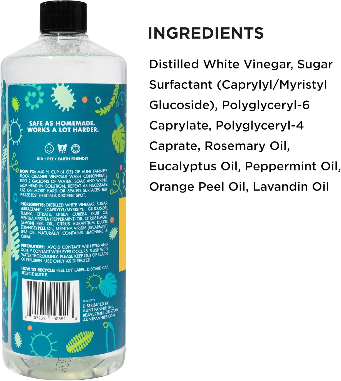 Aunt Fannie's Ultra Concentrated Floor Cleaner Vinegar Wash, Multi-Surface Floor Cleaner For Mopping, Makes 16 Gallons, Eucalyptus Scent, 32 oz. (Pack of 1), Packaging May Vary