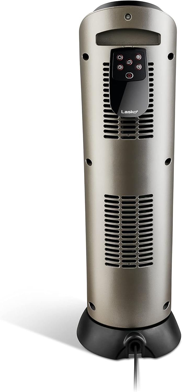Lasko Oscillating Digital Ceramic Tower Heater for Home with Adjustable Thermostat, Timer and Remote Control, 23 Inches, 1500W, Silver, 755320, 8.5″L x 7.25″W x 23″H, Silver