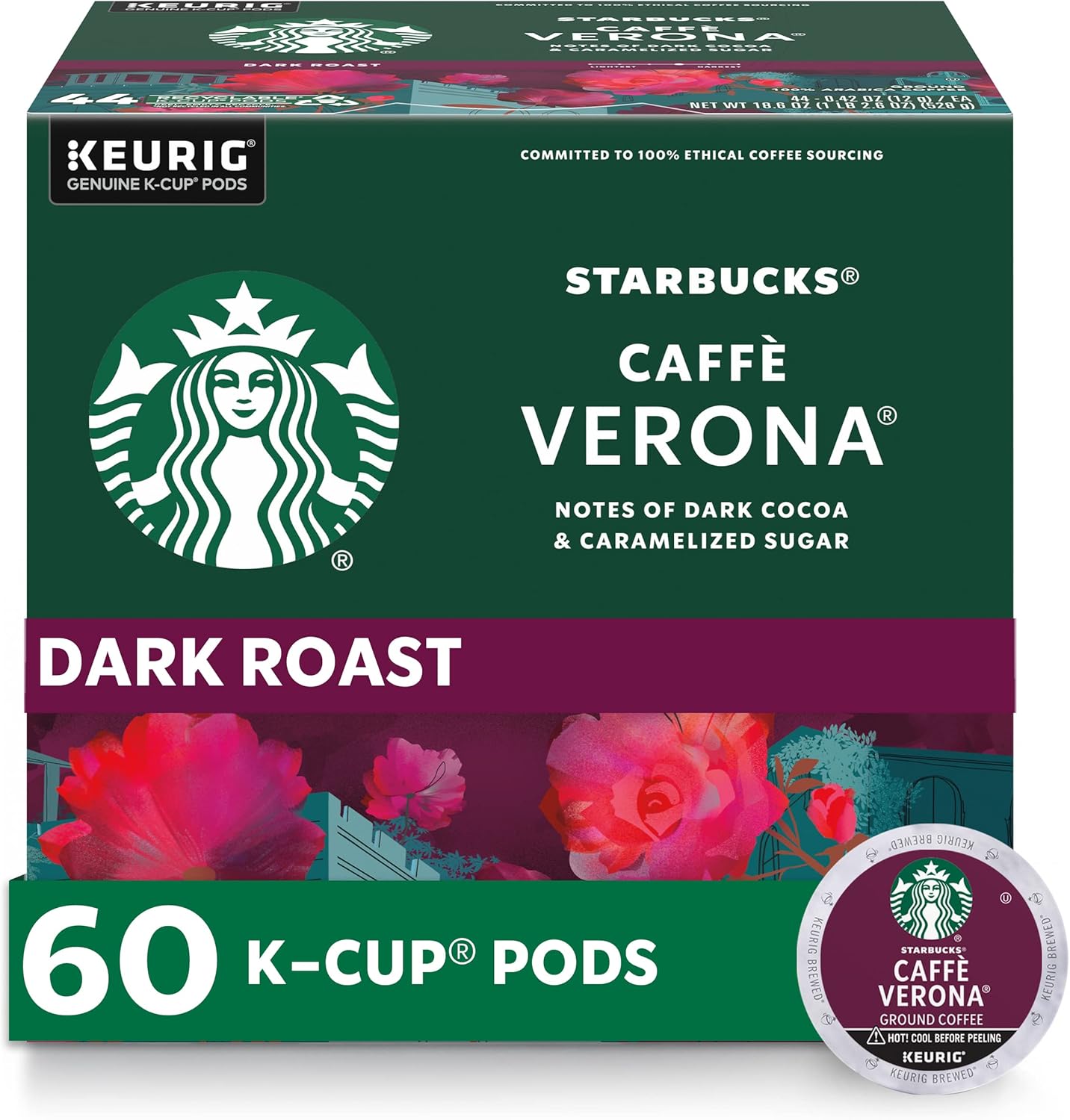 Starbucks K-Cup Coffee Pods, Dark Roast Coffee, French Roast for Keurig Brewers, 100% Arabica, 4 boxes (96 pods total)