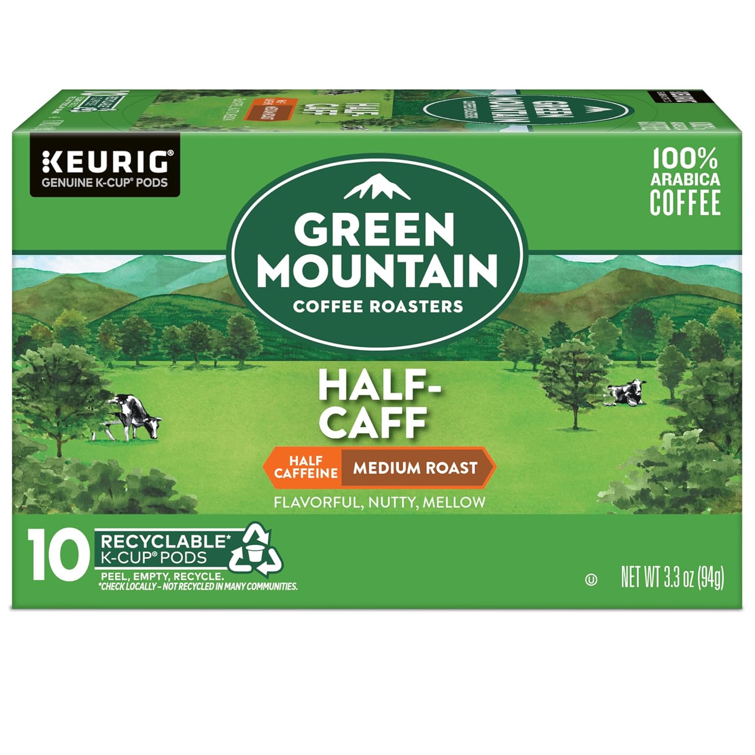 Green Mountain Coffee Roasters Half Caff Keurig Single-Serve K-Cup pods, Medium Roast Coffee, 72 Count (6 Packs of 12)