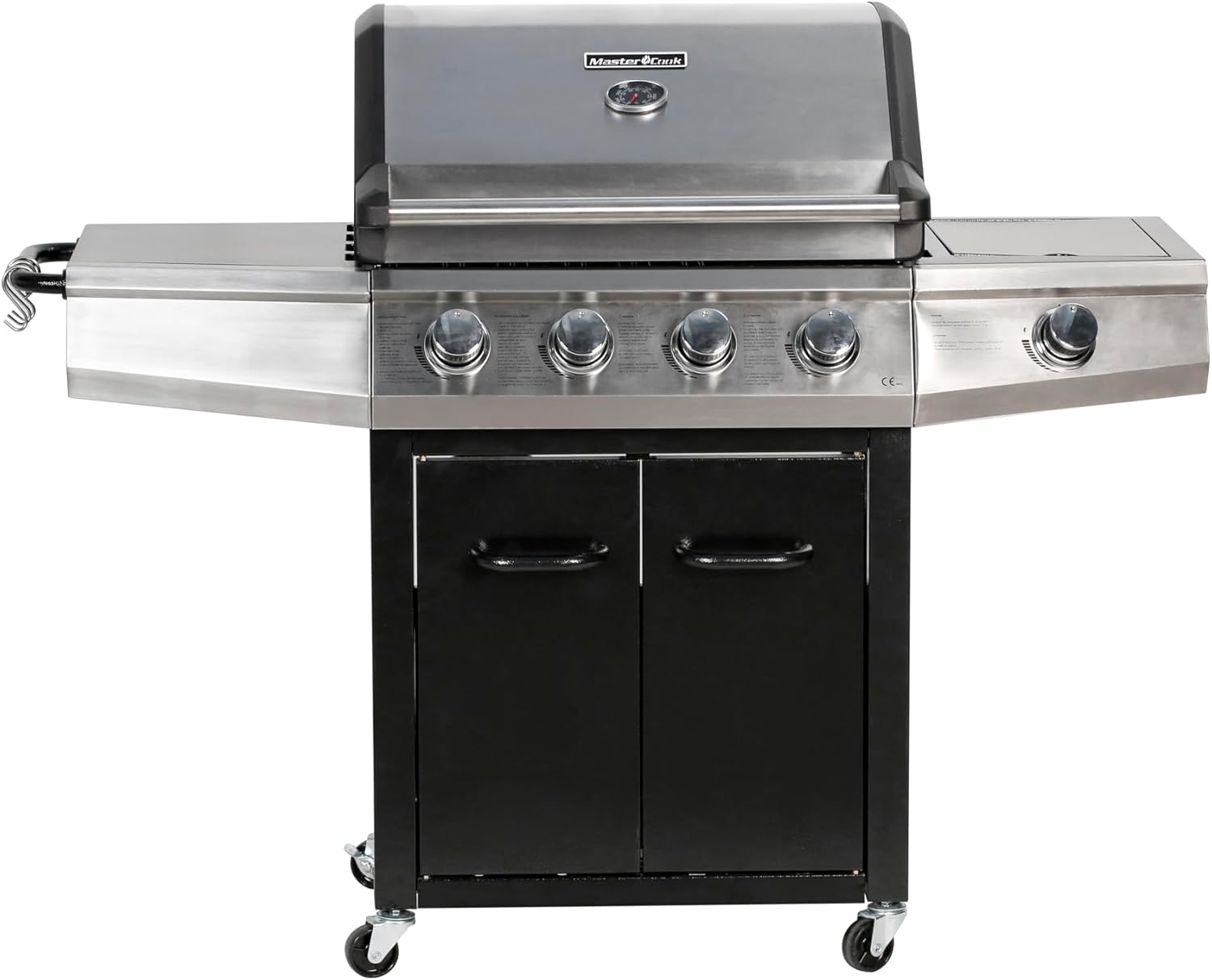 MASTER COOK Gas Grill, BBQ 4-Burner Cabinet Style Grill Propane with Side Burner, Stainless Steel
