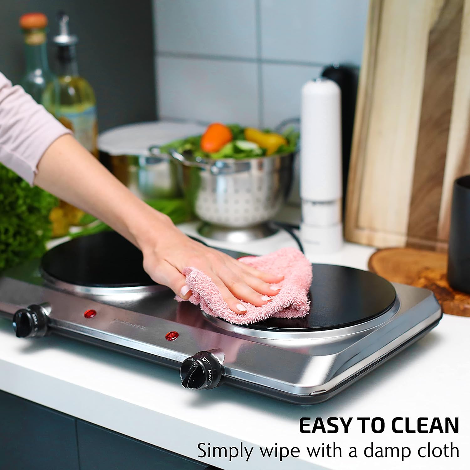 OVENTE Countertop Infrared Single Burner, 1000W Electric Hot Plate with 7” Ceramic Glass Cooktop, 5 Level Temperature Setting & Easy to Clean Base, Compact Stove for Home Dorm Office, Silver BGI101S