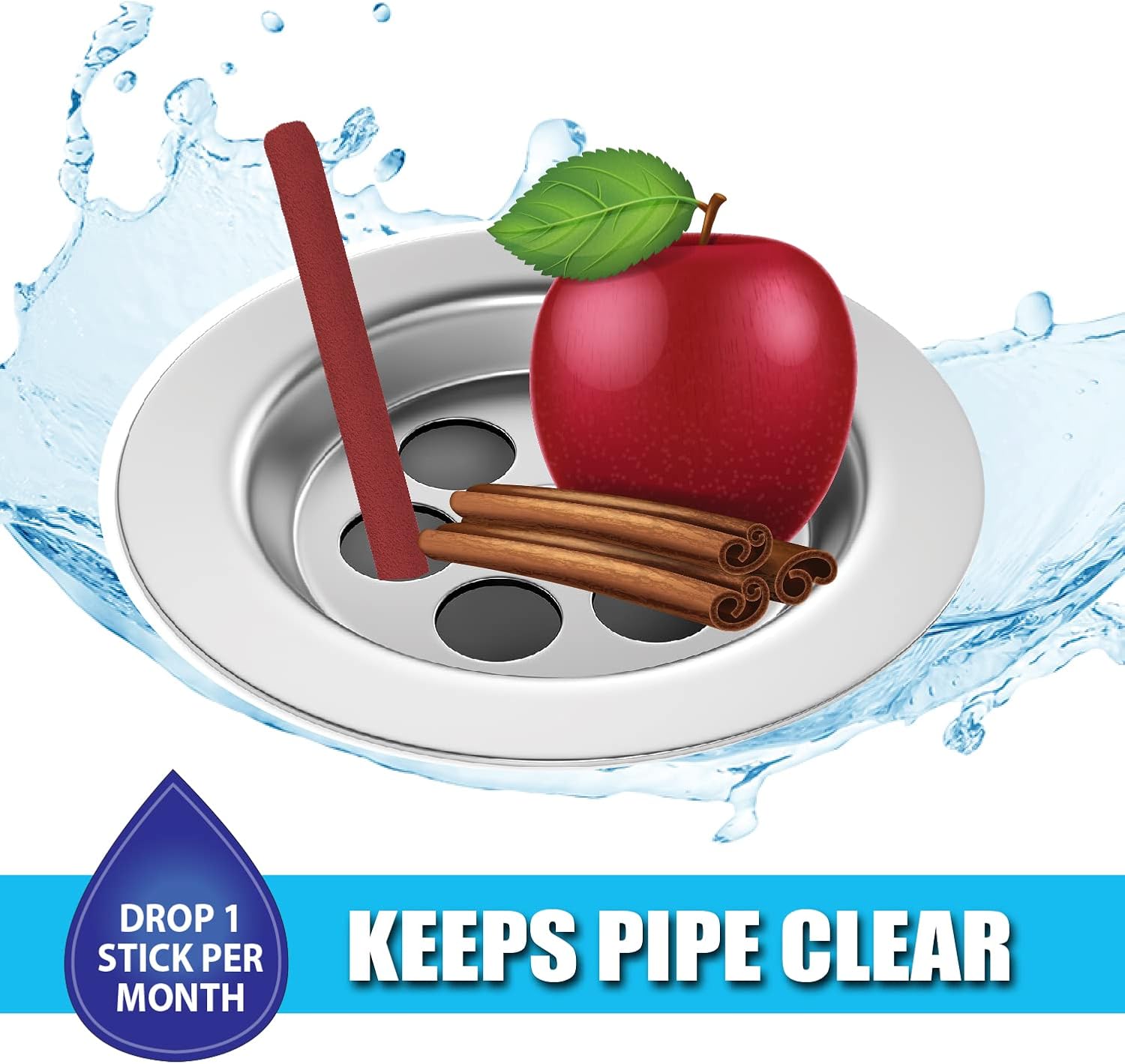 SANI 360° Sani Sticks Drain Cleaner and Deodorizer, Enzyme Pipe Cleaners, Eliminate Odors, Prevent Clogged Drains, Safe for Sinks, Bathtub Drains, Septic Tanks, 24 Count, Lemon Scent