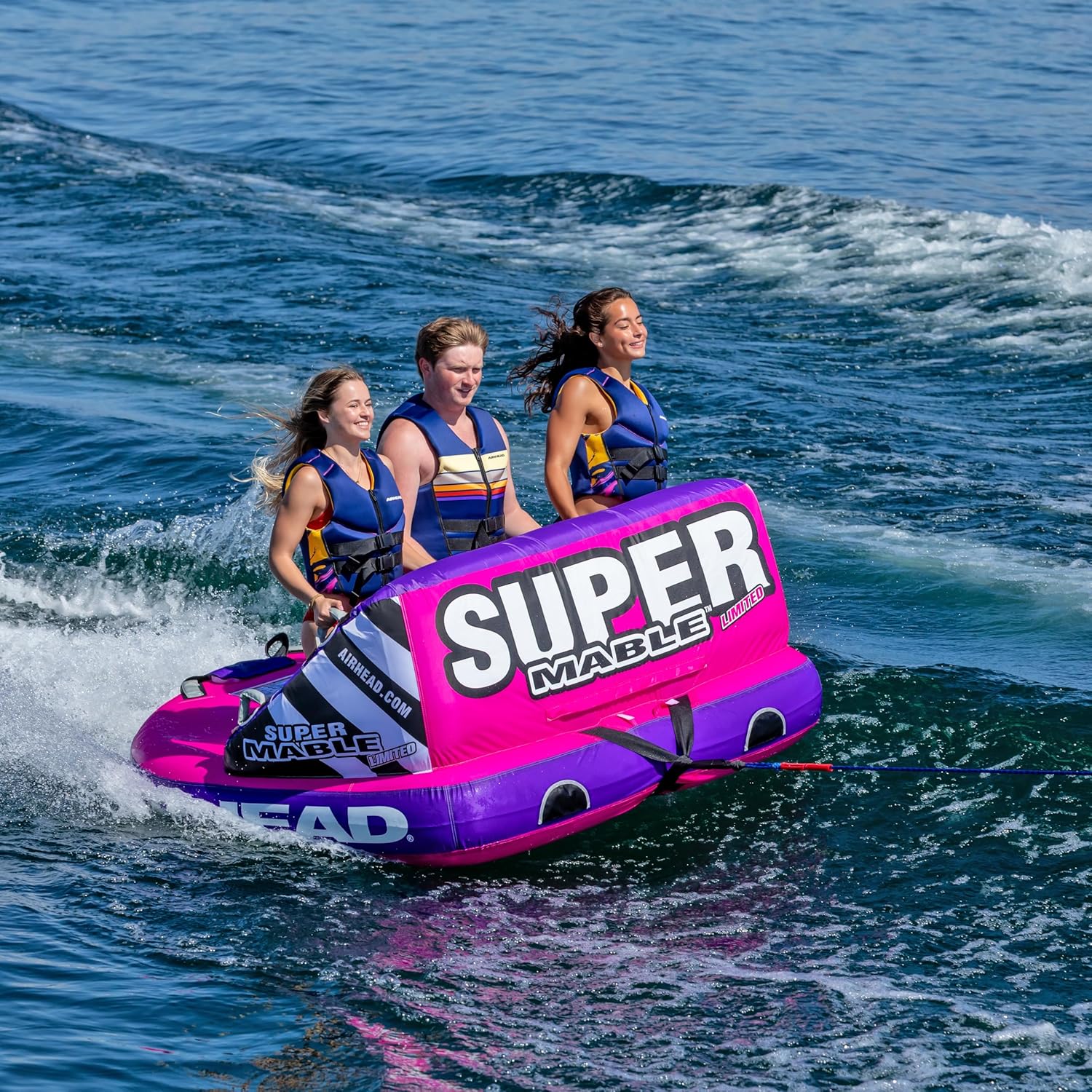 Airhead Mable Inflatable Towable Tube, 1-4 Rider Models, Dual Tow Points, Full Nylon Cover, EVA Foam Pads, Patented Speed Valve, Boat Tubes and Towables