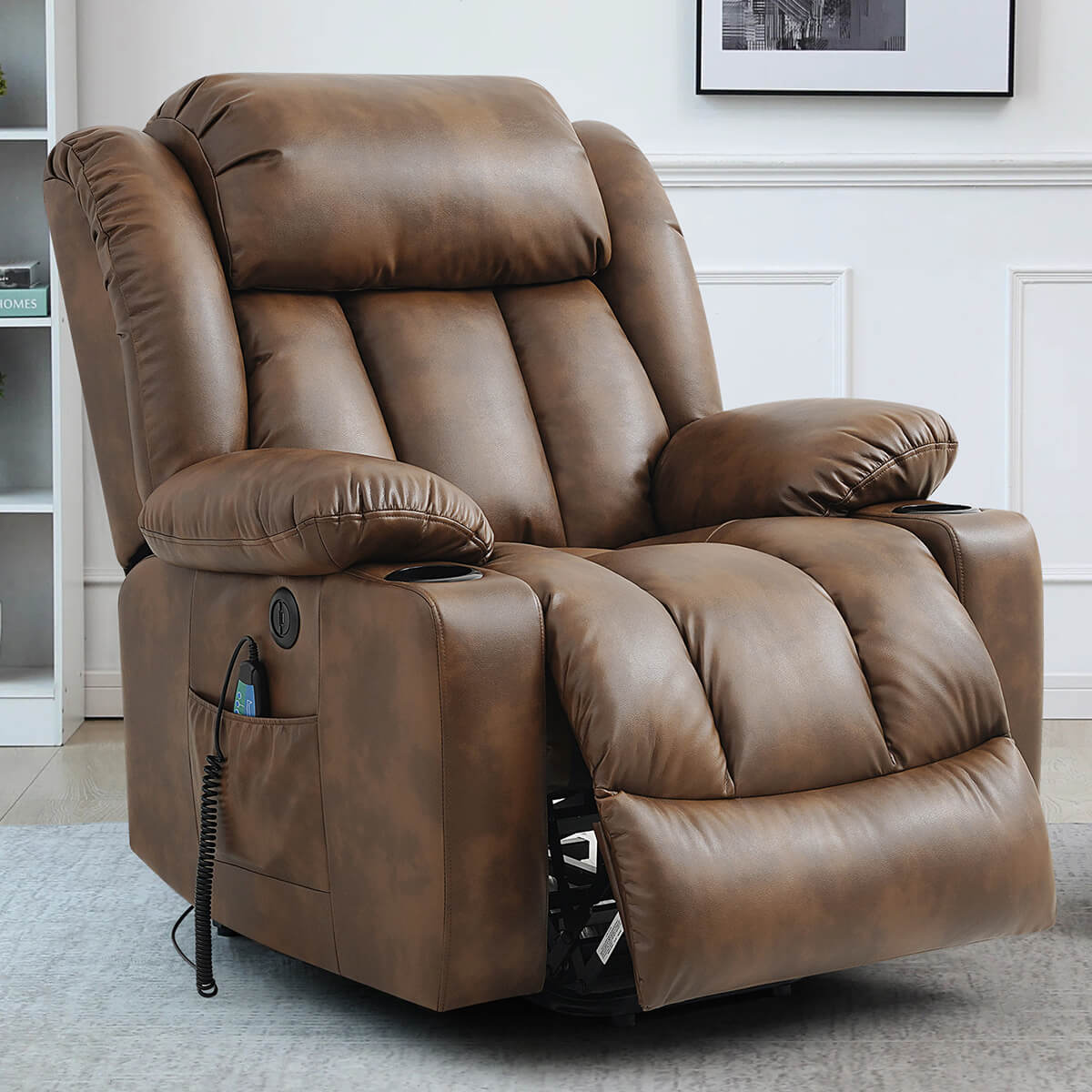 💥Clearance Sale🔥 Mcombo Electric lift Recliner sofa with massage and heating functions, 3 positions, 2 side pockets and cup holders, USB ports!