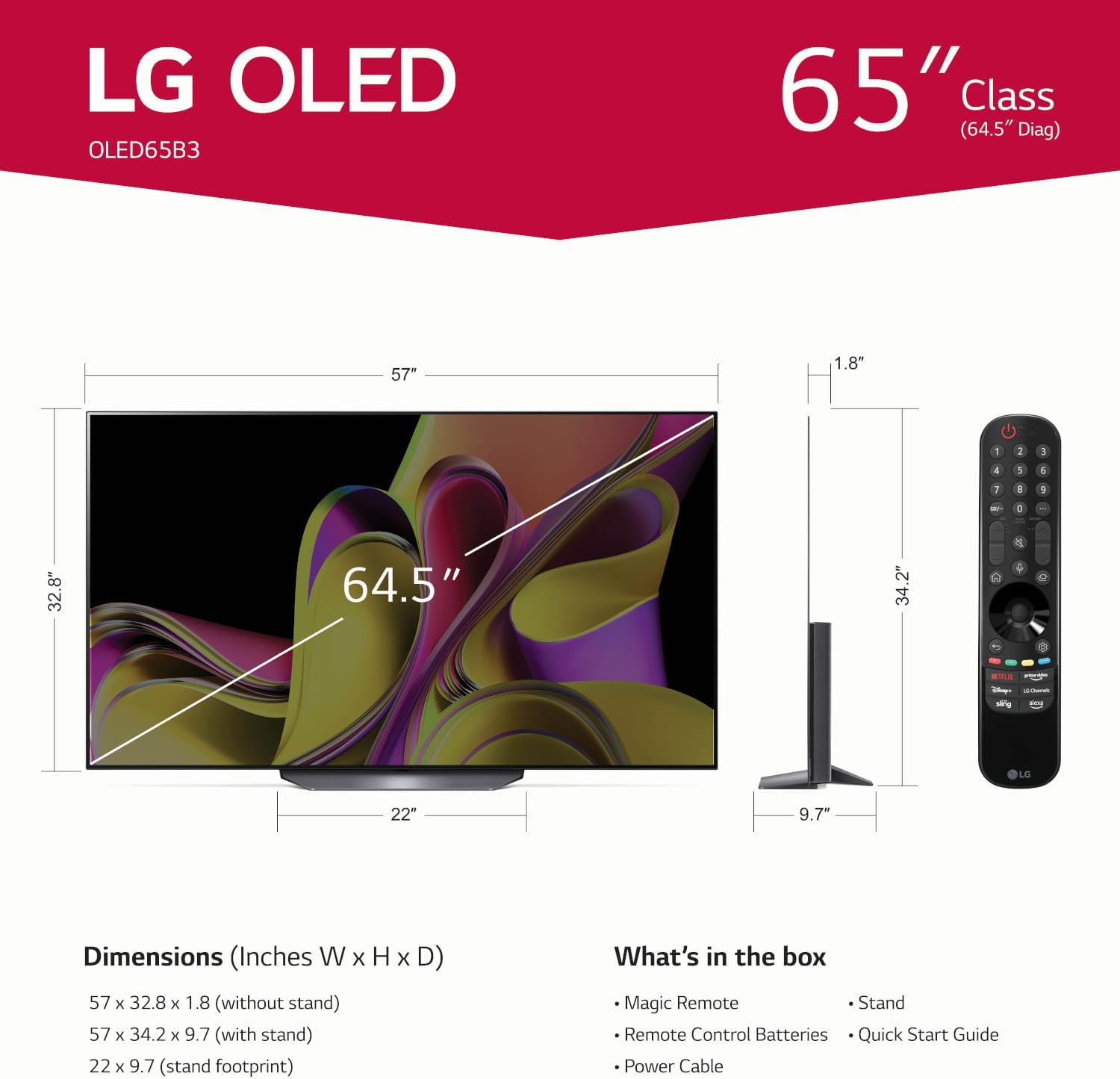 LG B3 Series 77-Inch Class OLED Smart TV OLED77B3PUA, 2023 - AI-Powered 4K TV, Alexa Built-in, Black