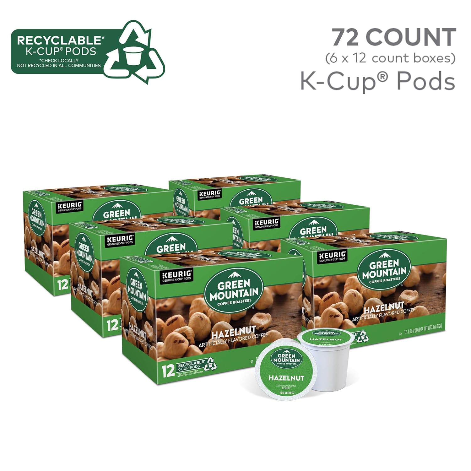Green Mountain Coffee Roasters Caramel Vanilla Cream Keurig Single-Serve K-Cup pods, Light Roast Coffee, 72 Count (6 Packs of 12)