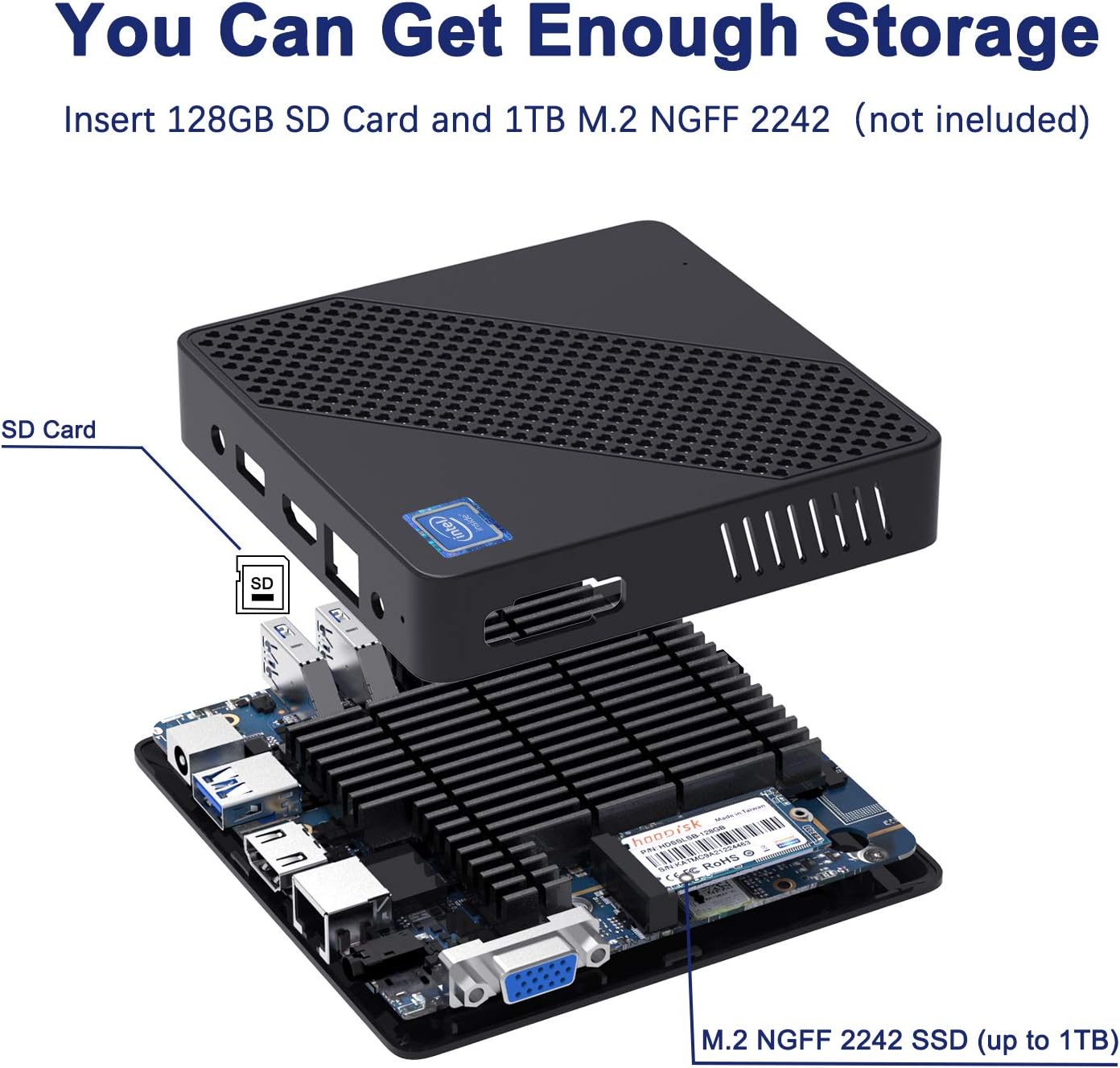 COOFUN Z83-W Mini PC, Atom x5-Z8350 Processor 2GB/32GB 1000Mbps LAN 2.4/5.8G Dual Band WiFi BT 4.0 with HDMI and VGA Ports, Windows 10,Fanless Computer