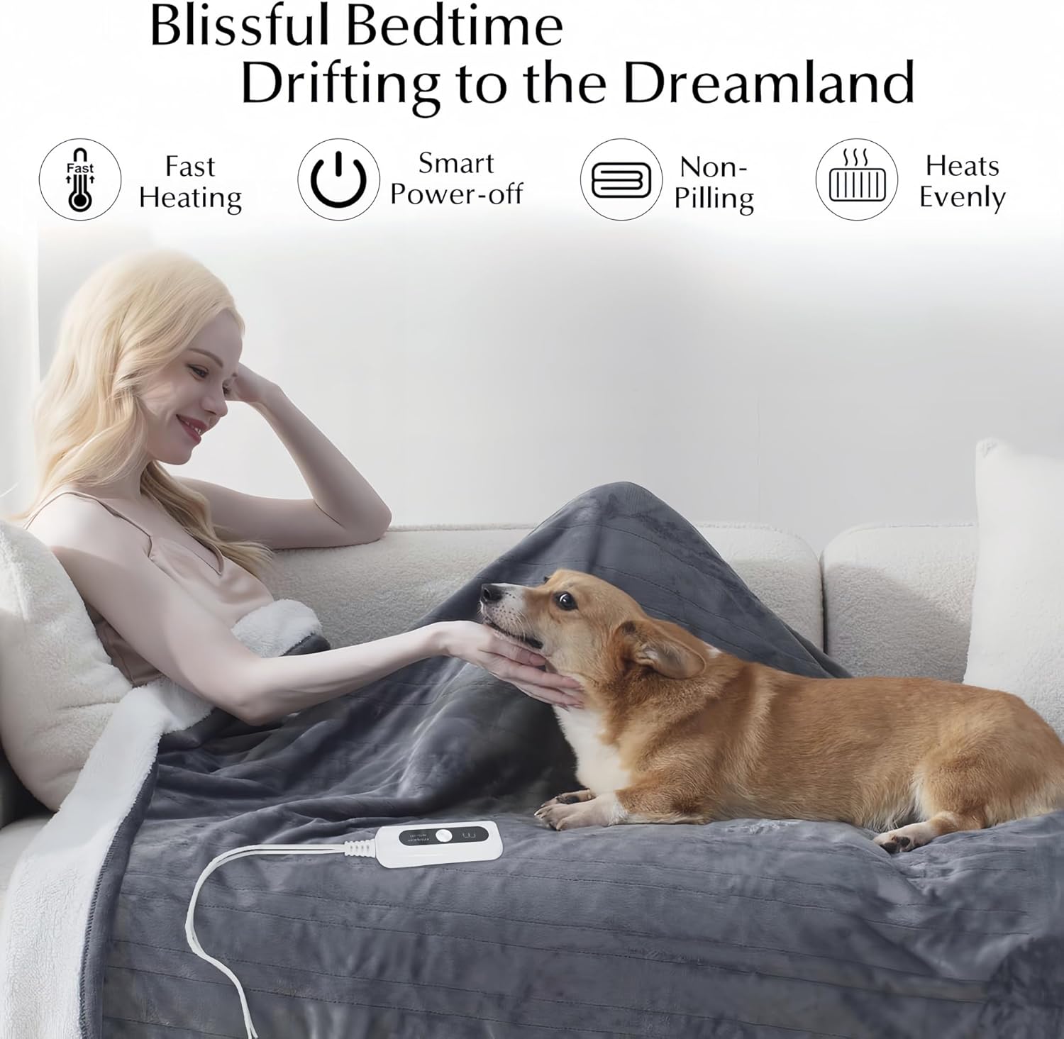 Heated Blanket Throw Size, Soft and Cozy Electric Heating Blanket for Bed, Automatic Safety System 6 Heating Levels & 4 Hours Auto-Off, 50