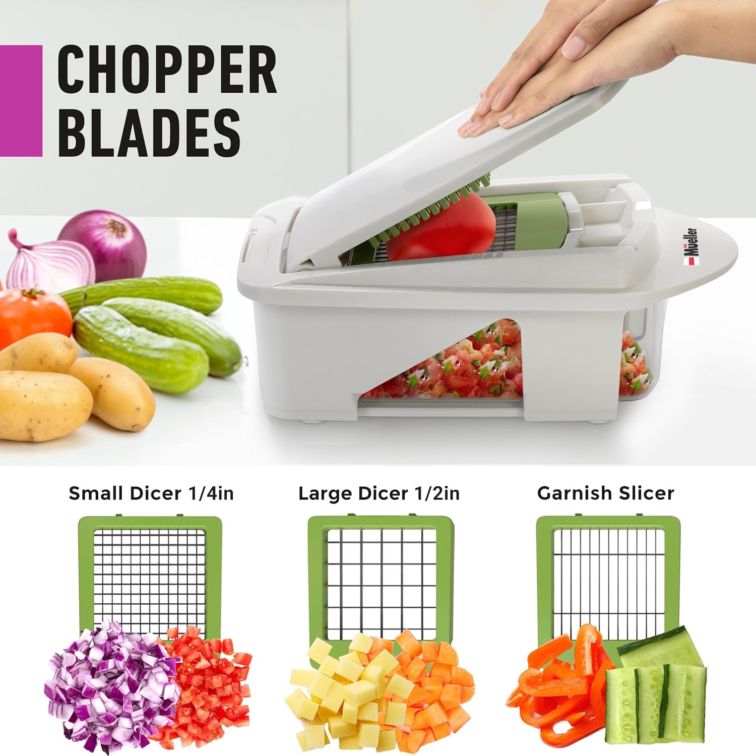 Mueller Pro-Series 10-in-1, 8 Blade Vegetable Chopper, Onion Mincer, Cutter, Dicer, Egg Slicer with Container, French Fry Cutter, Potato Slicer, Home Essentials & Kitchen Gadgets, Salad Chopper