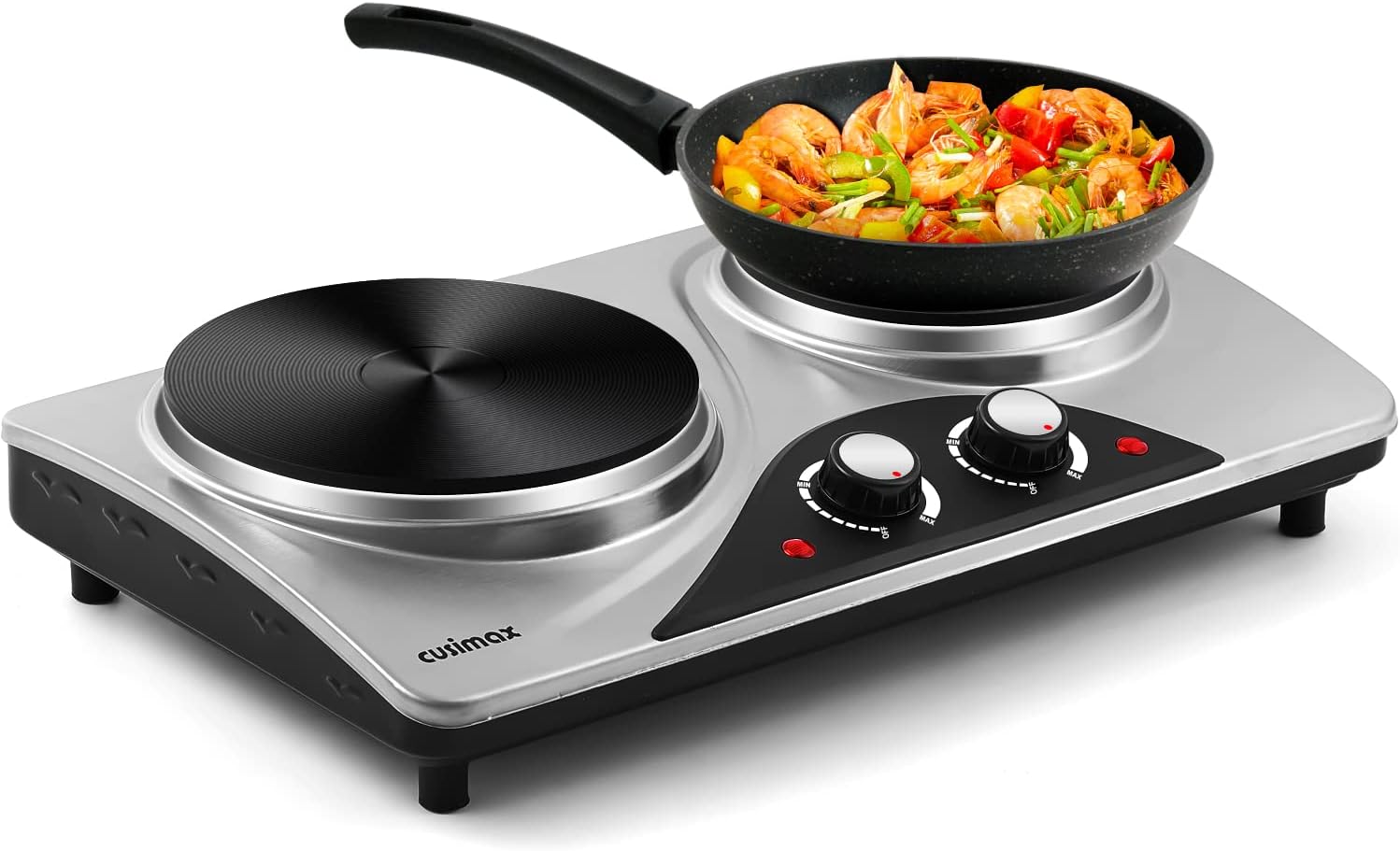 CUSIMAX Electric Hot Plate for Cooking Portable Single Burner 1500W Cast Iron hot plates Heat-up in Seconds Adjustable Temperature Control Stainless Steel Non-Slip Rubber Feet Upgraded Version B101