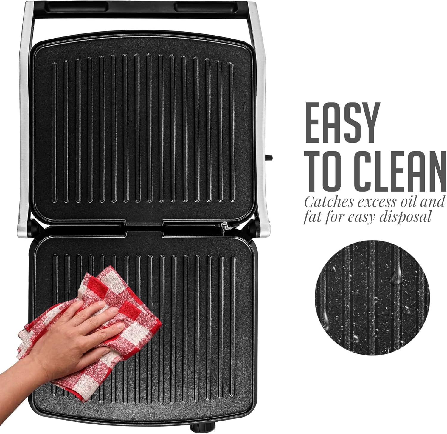 OVENTE Electric Sandwich Maker with Non-Stick Plates, Indicator Lights, Cool Touch Handle, Easy to Clean and Store, Perfect for Cooking Breakfast, Grilled Cheese, Tuna Melts and Snacks, Black GPS401B