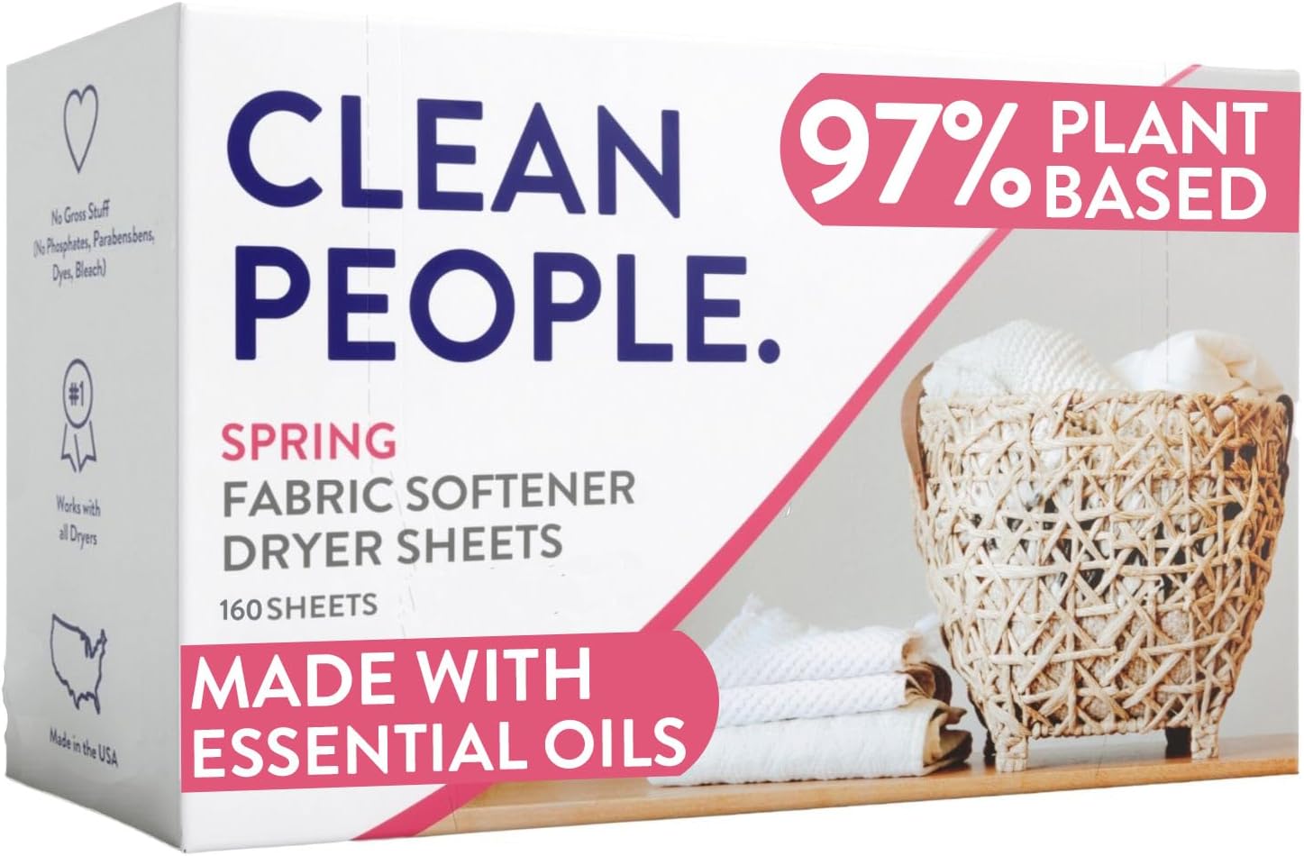 The Clean People Fabric Softener Sheets - Dryer Sheets - Softens & Removes Static Cling - Vegan Laundry Softener With Essential Oils - Fresh Scent, 120 Pack
