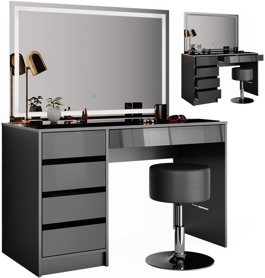 Vicco Sherry Dressing Table Sonoma / White 120 cm with LED Mirror and Stool