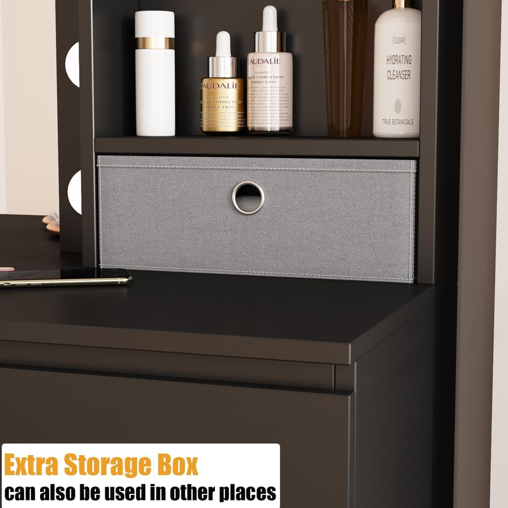 Vabches Makeup Vanity with Lights, 37inch Vanity Desk, 4 Large Drawers Dresser with Lighted Mirror, 3 Lighting Modes Brightness Adjustable