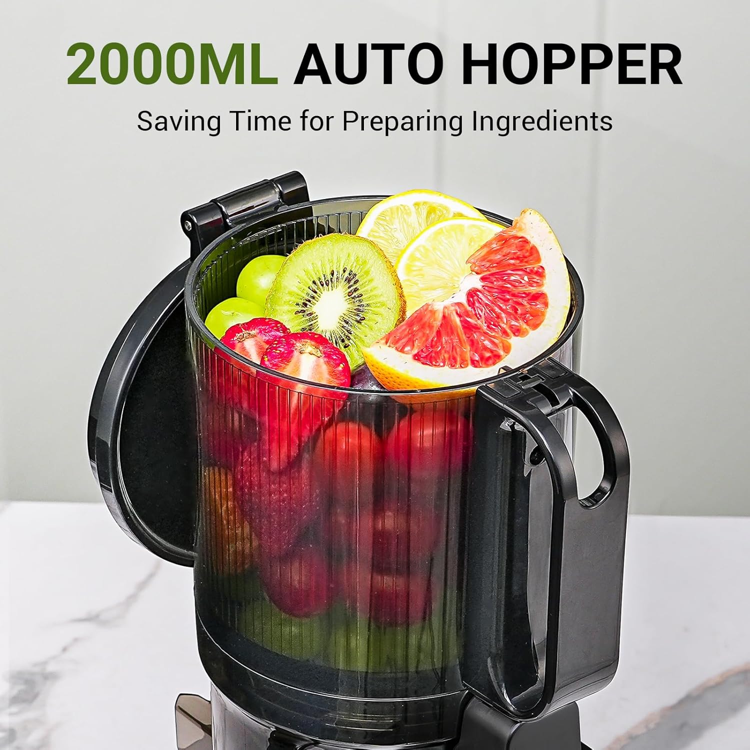 Juicer Machines, AMZCHEF 5.3-Inch Self-Feeding Masticating Juicer Fit Whole Fruits & Vegetables, Cold Press Electric Juicer Machines with High Juice Yield, Easy Cleaning, BPA Free, 250W, Black
