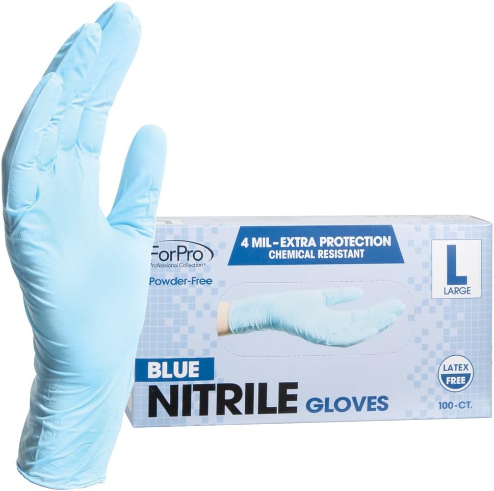 ForPro Professional Collection Disposable Nitrile Gloves, Chemical Resistant, Powder-Free, Latex-Free, Non-Sterile, Food Safe, 4 Mil, Black, Large, 100-Count