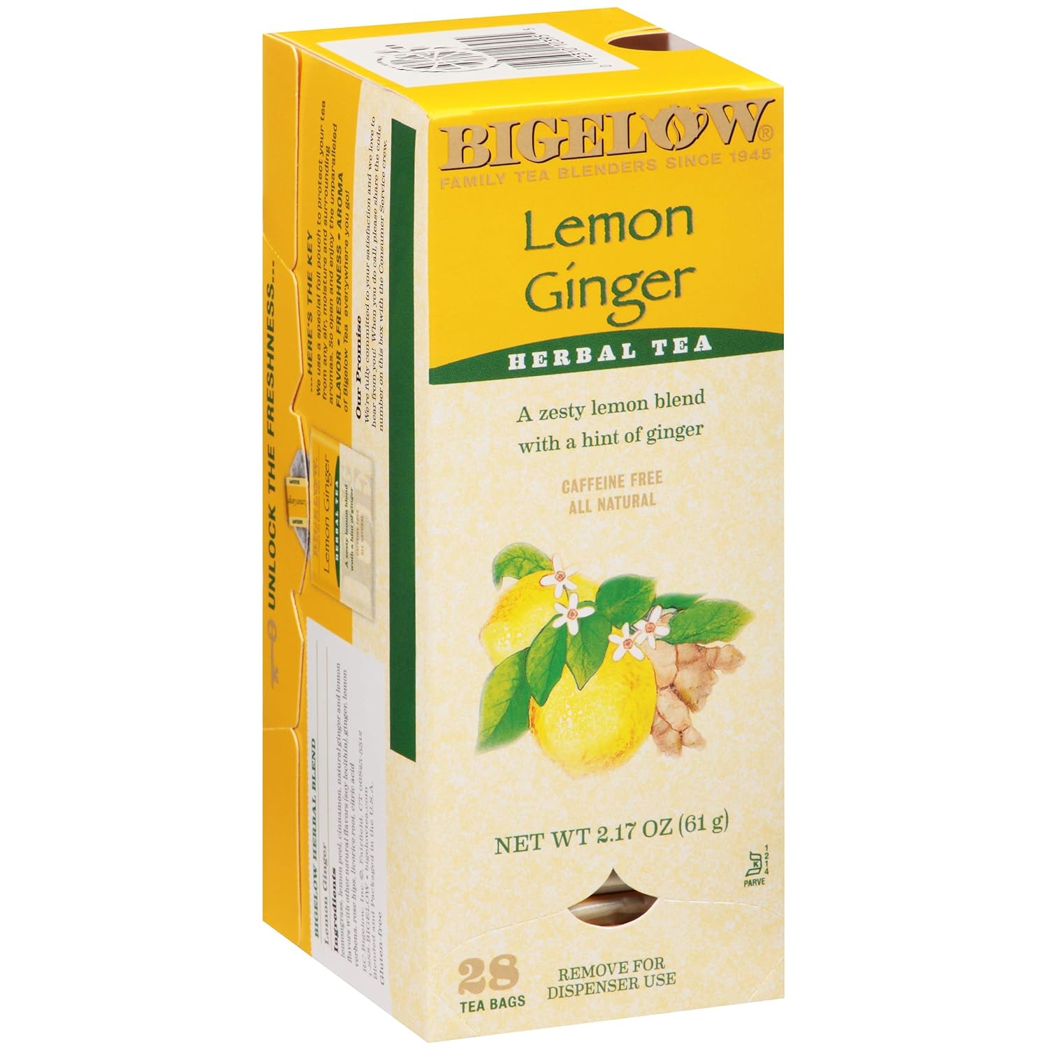 Bigelow Tea Lemon Ginger plus Probiotics Herbal Tea, Caffeine Free Tea with Lemon and Ginger, 18 Count Box (Pack of 6), 108 Total Tea Bags