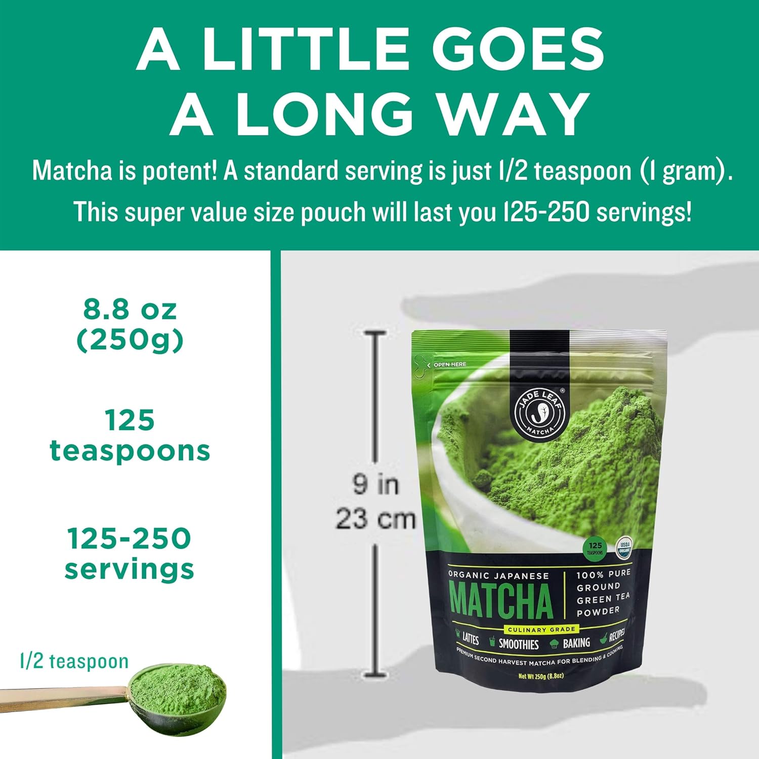 Jade Leaf Matcha Organic Green Tea Powder - Culinary Grade Premium Second Harvest - Authentic Japanese Origin (1.06 Ounce Pouch)