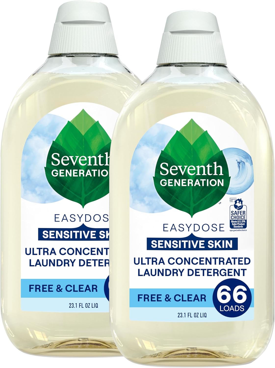Seventh Generation EasyDose Laundry Detergent, Ultra Concentrated: 66 Loads, Free & Clear Designed for Sensitive Skin, 23.1 Fl Oz