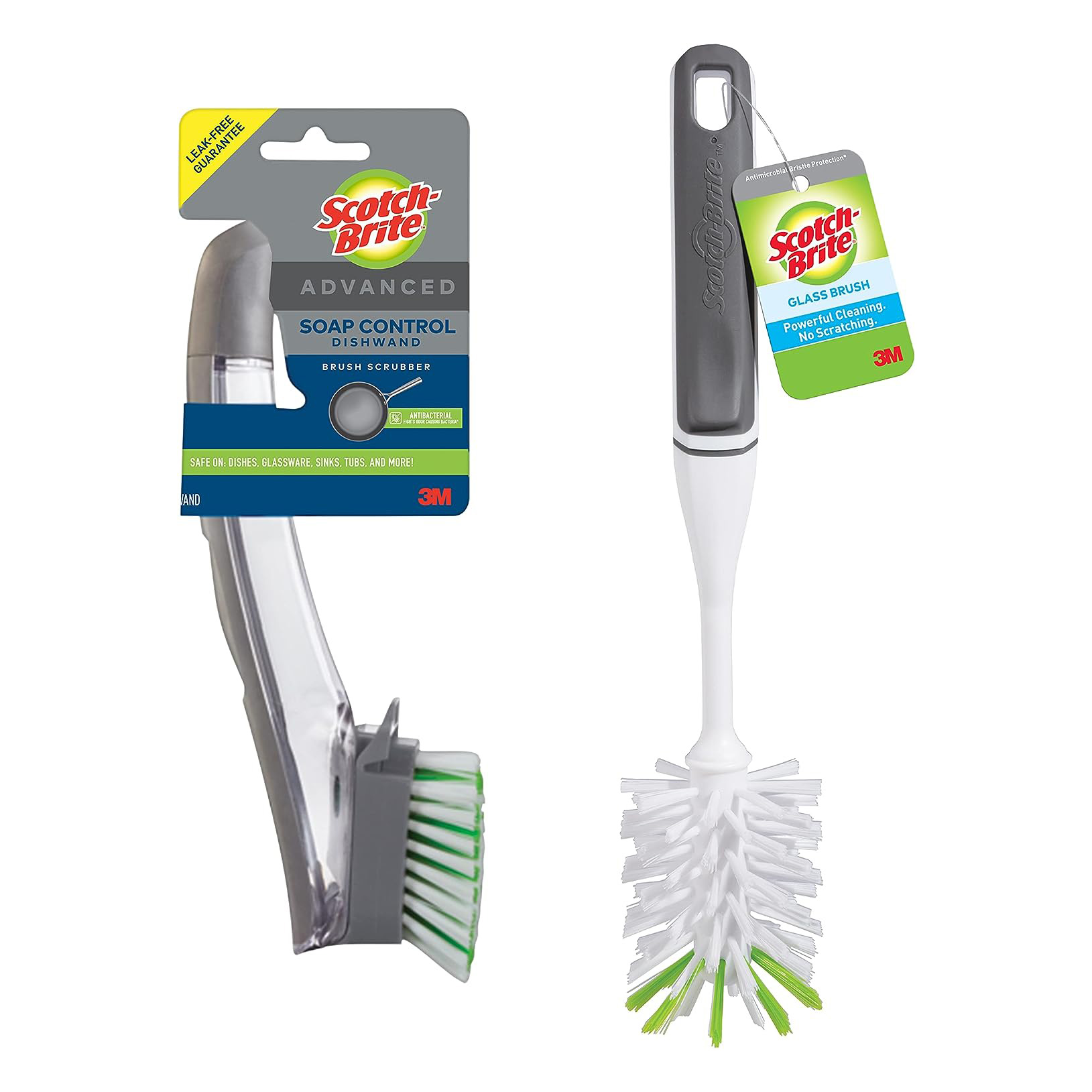 Scotch-Brite Kitchen Brush Kit - Glass and Water Bottle Brush & Advanced Soap Control Dishwand Brush - Scrub Brushes for Cleaning Kitchen and Washing Dishes