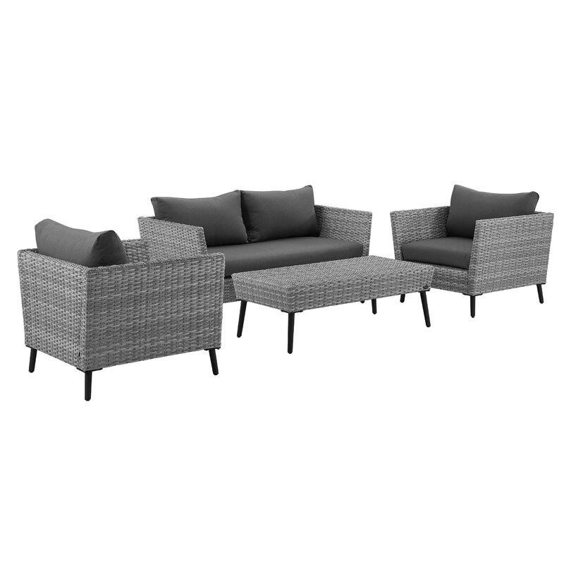 Nico Wicker/Rattan 4 - Person Seating Group with Cushions