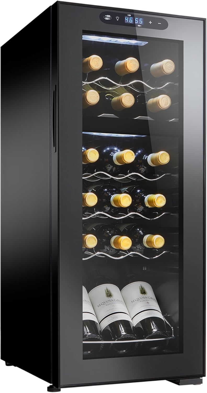 Wine Enthusiast 32-Bottle Dual Zone MAX Compressor Wine Cooler - Freestanding Refrigerator with Split Storage & Temperature, Digital Touchscreen, & LED Display