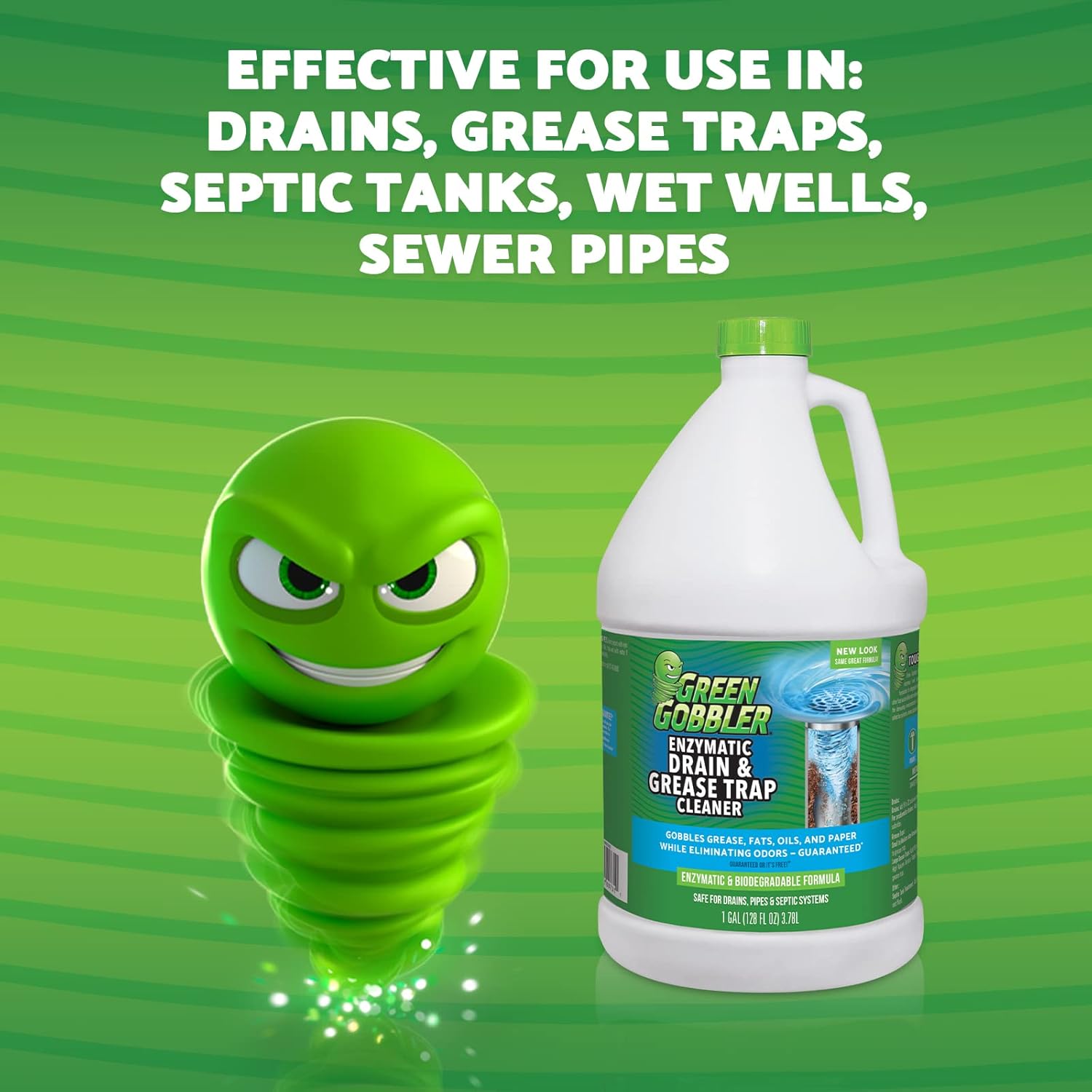 Green Gobbler Enzyme Drain Cleaner | Controls Foul Odors & Breaks Down Grease, Paper, Fat & Oil in Sewer Lines, Septic Tanks & Grease Traps | 1 Gallon