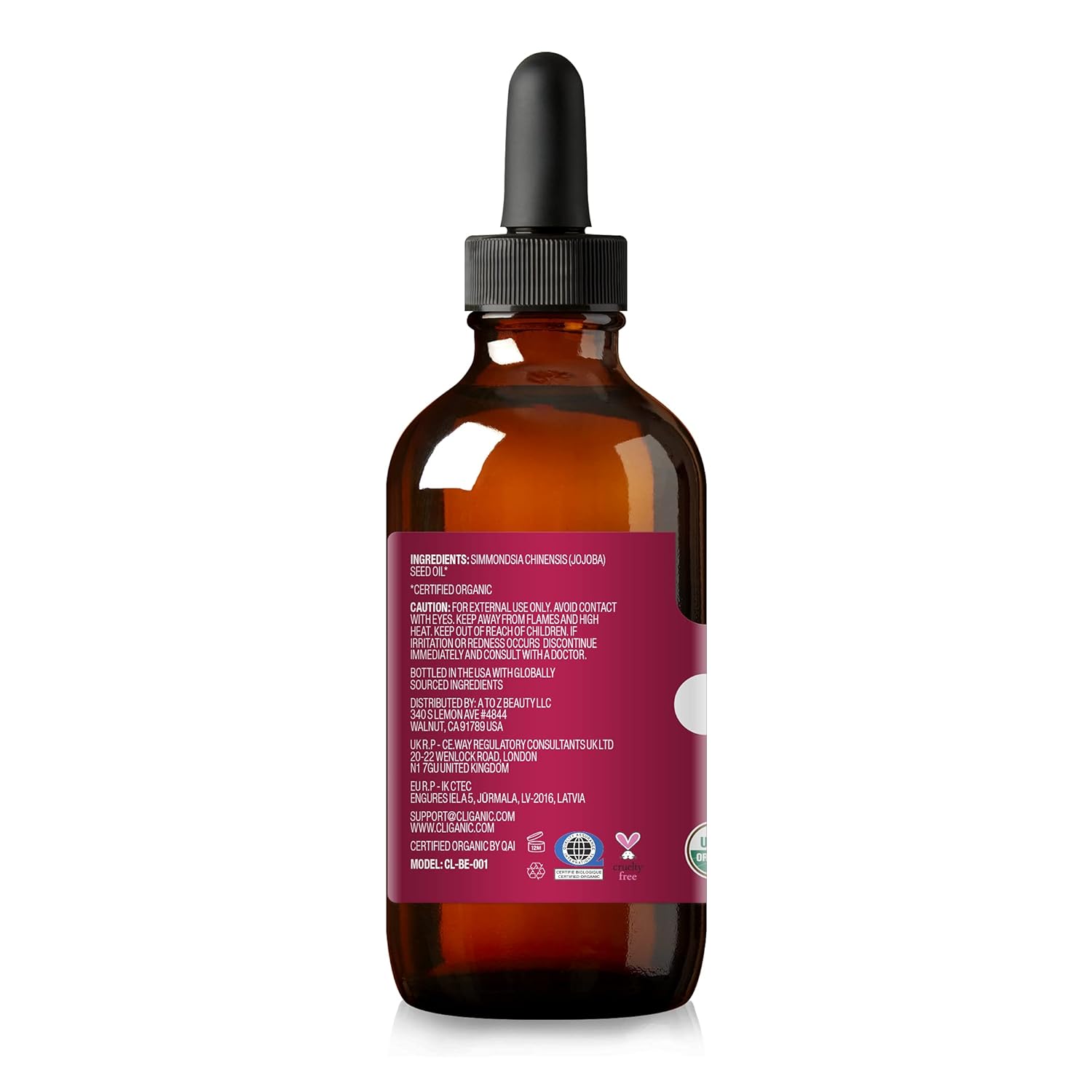 Cliganic Organic Jojoba Oil, 100% Pure (4oz) | Moisturizing Oil for Face, Hair, Skin & Nails | Natural Cold Pressed Hexane Free | Base Carrier Oil