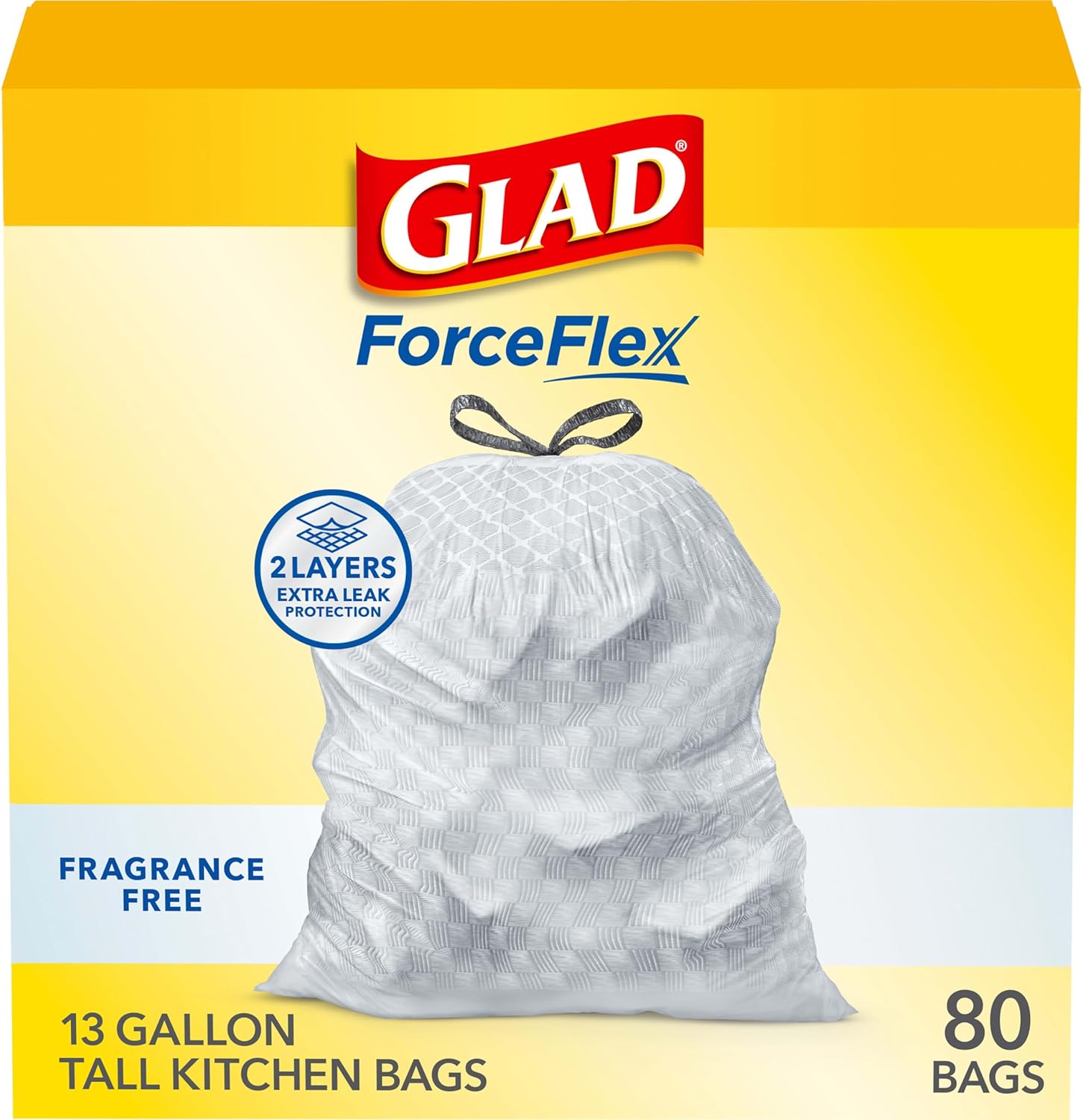 Glad Tall Kitchen Drawstring Trash Bags - Odorshield 13 Gallon White Trash Bag, Febreze Fresh Clean, 110 Count
