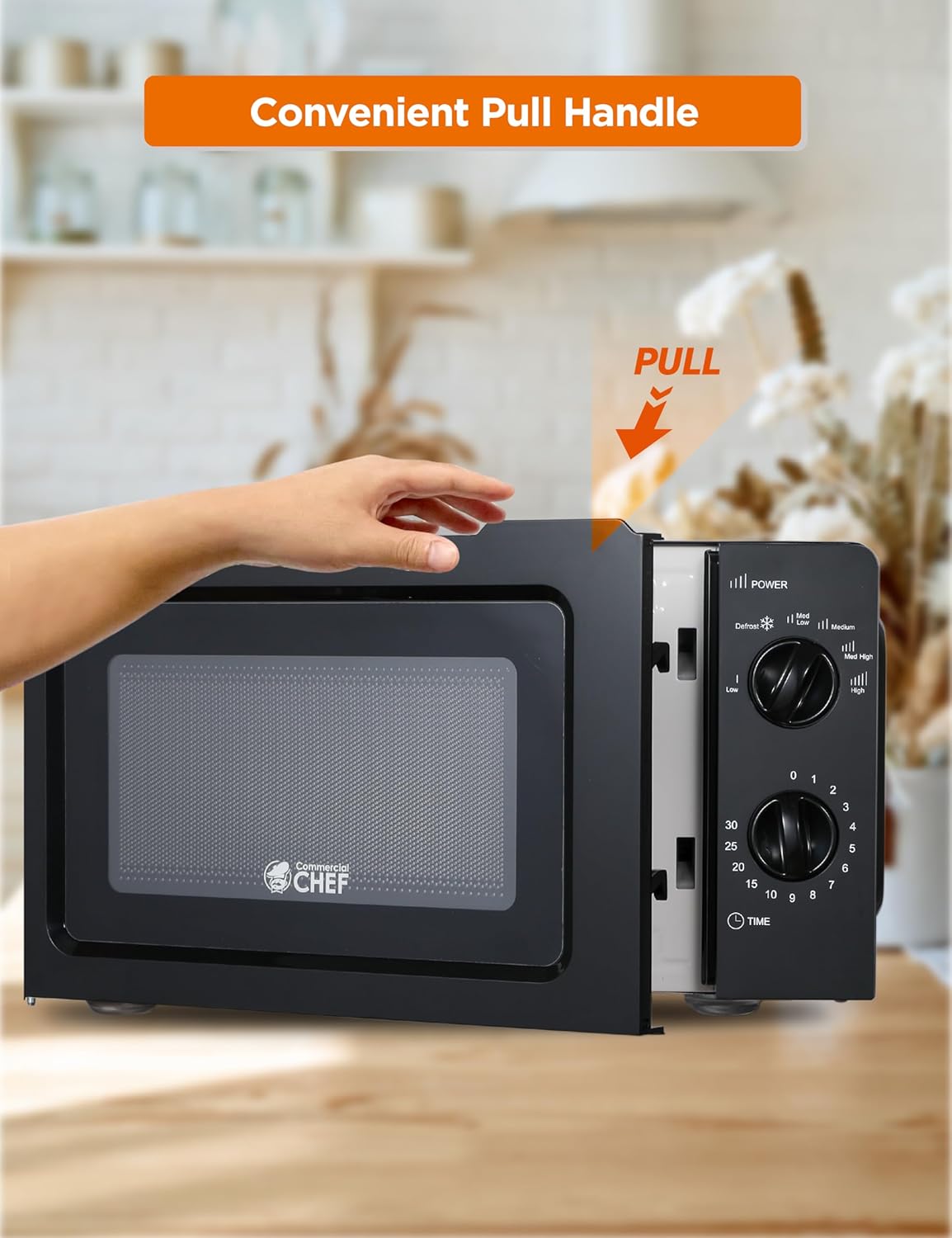 COMMERCIAL CHEF 0.6 Cubic Foot Microwave with 6 Power Levels, Small Microwave with Grip Handle, 700W Countertop Microwave with 30 Minute Timer and Mechanical Dial Controls, White
