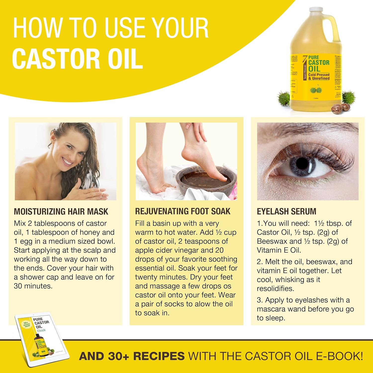 Pure Cold Pressed Castor Oil - Big 32 fl oz Bottle - Unrefined & Hexane Free - 100% Pure Castor Oil for Hair Growth, Thicker Eyelashes & Eyebrows, Dry Skin, Healing, Hair Care, Joint and Muscle Pain