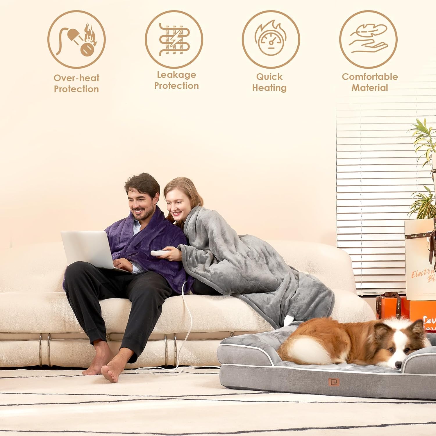 EHEYCIGA Heated Blanket Electric Blanket Throw - Heating Blanket with 9 Heating Levels & 10 Hours Auto Off, Soft Cozy Sherpa Washable Blanket with Fast Heating, 50 x 60 Inches