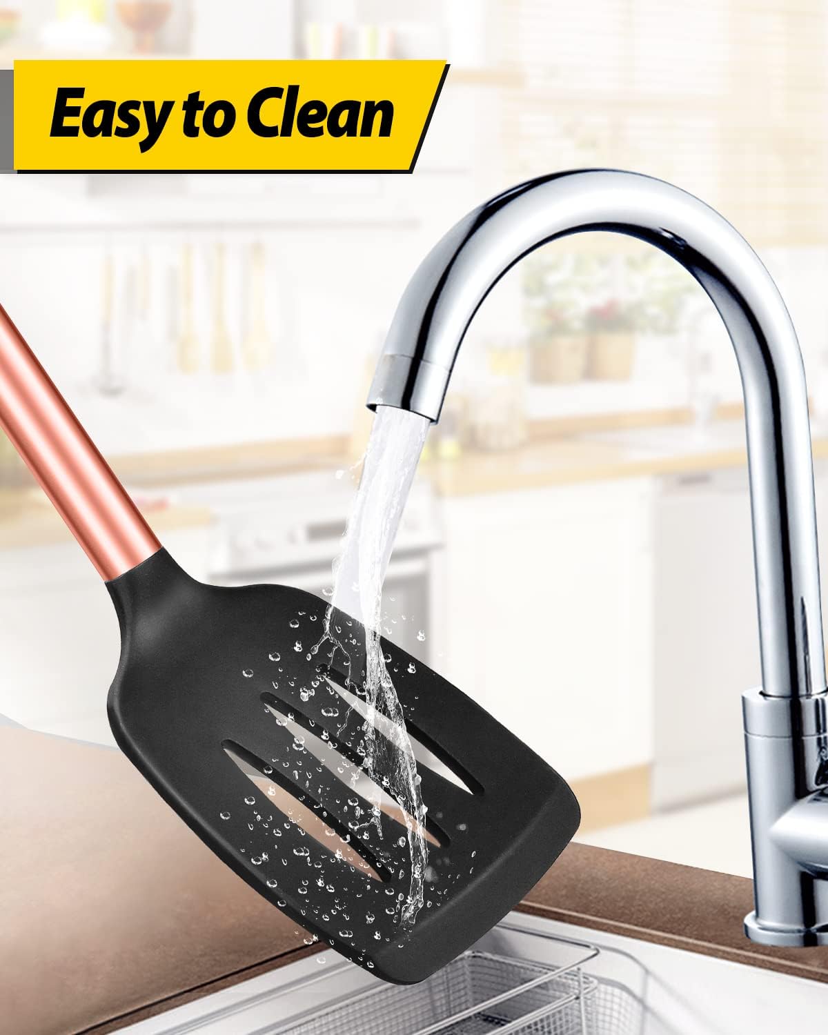 Pack of 2 Silicone Solid Turner,Non Stick Slotted Kitchen Spatulas,High Heat Resistant BPA Free Cooking Utensils,Ideal Cookware for Fish,Eggs,Pancakes (Black)