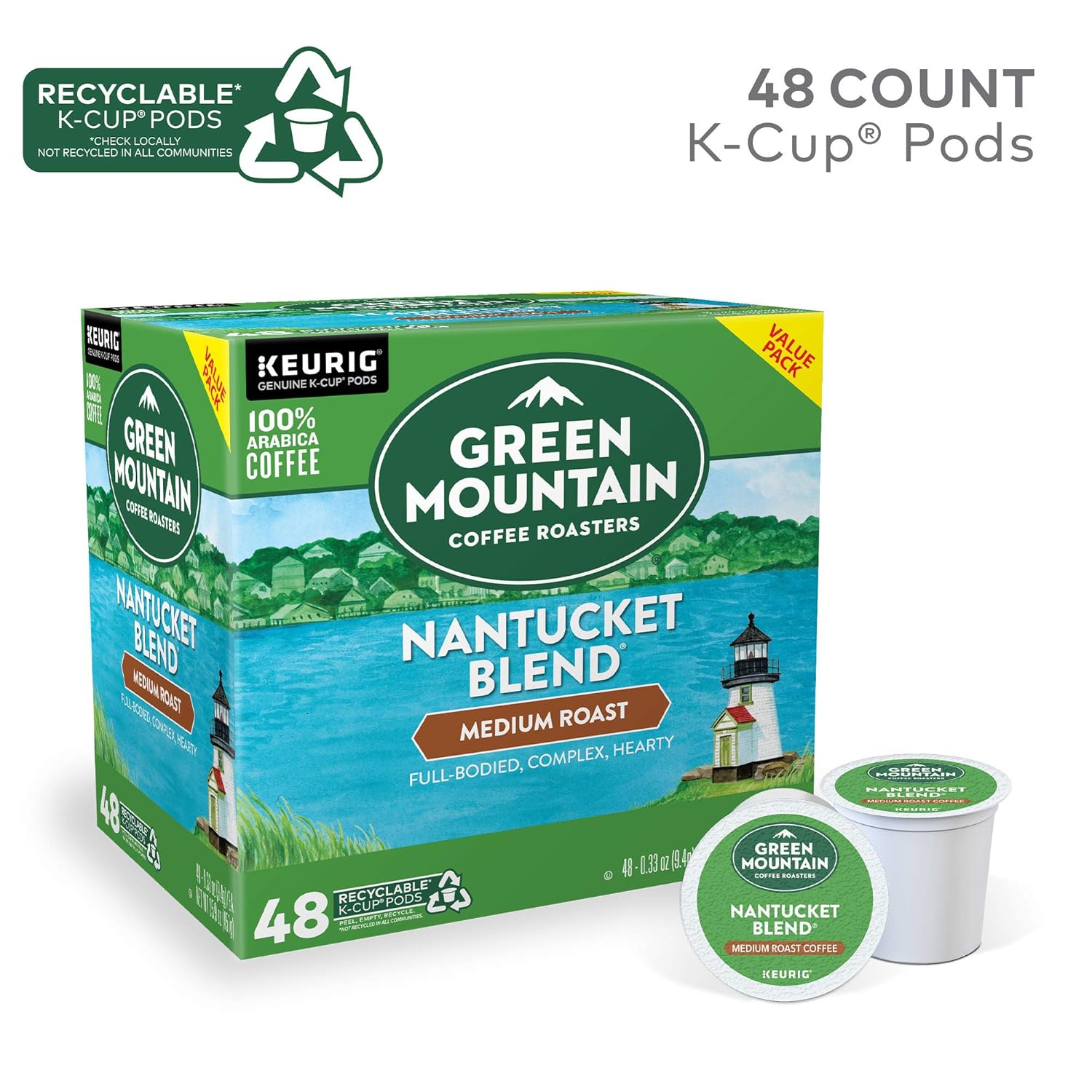 Green Mountain Coffee Roasters Half Caff Keurig Single-Serve K-Cup pods, Medium Roast Coffee, 72 Count (6 Packs of 12)