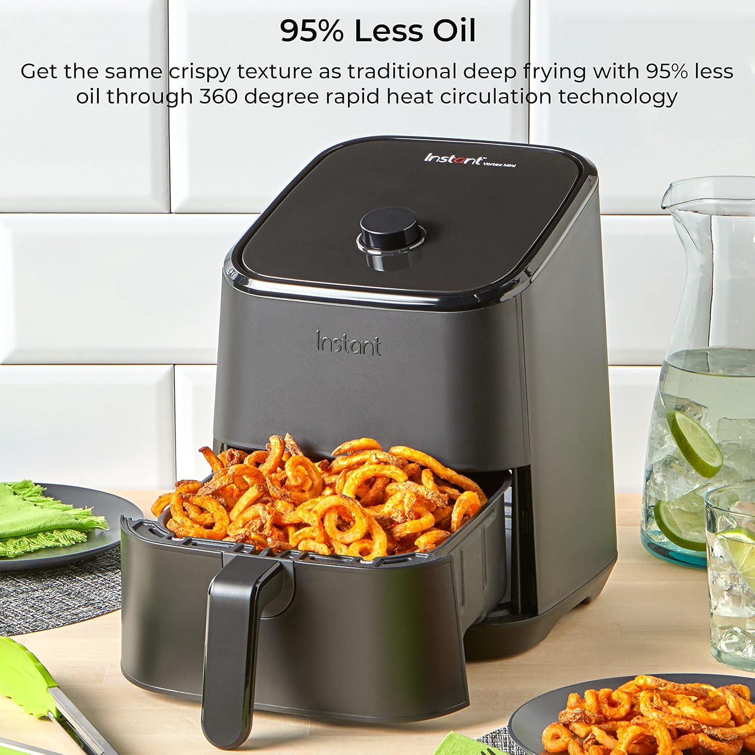 Instant Vortex 2QT Mini Air Fryer, Small Air fryer that Crisps, Reheats, Bakes, Roasts for Quick Easy Meals, Includes over 100 In-App Recipes, is Dishwasher-Safe, from the Makers of Instant Pot, Black
