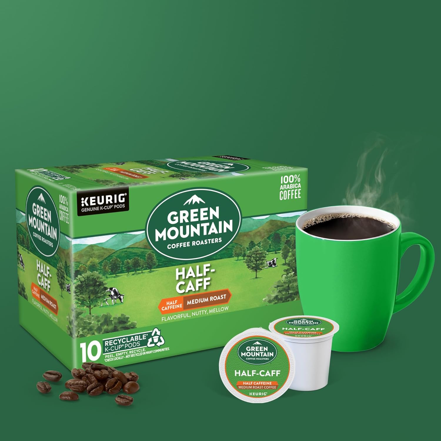 Green Mountain Coffee Roasters Half Caff Keurig Single-Serve K-Cup pods, Medium Roast Coffee, 72 Count (6 Packs of 12)