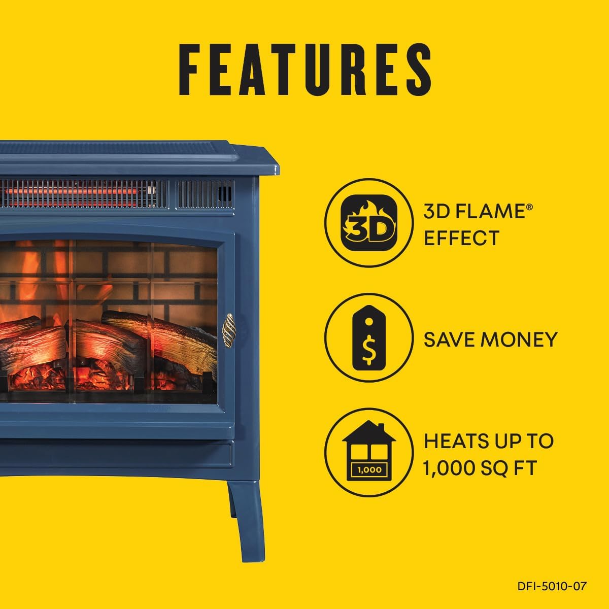 duraflame Freestanding Electric Fireplace Stove Heater with 3D Flame Effect for 1,000 Sq. Ft. Room, Black
