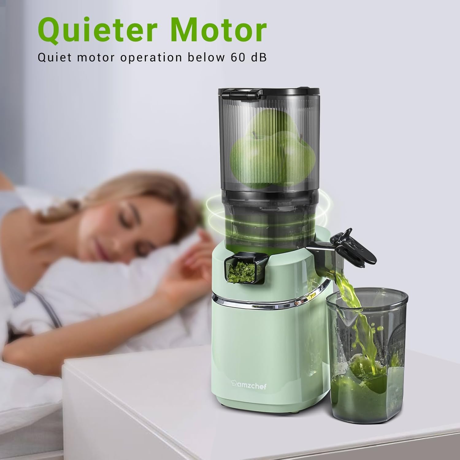 Juicer Machines, AMZCHEF 5.3-Inch Self-Feeding Masticating Juicer Fit Whole Fruits & Vegetables, Cold Press Electric Juicer Machines with High Juice Yield, Easy Cleaning, BPA Free, 250W, Black