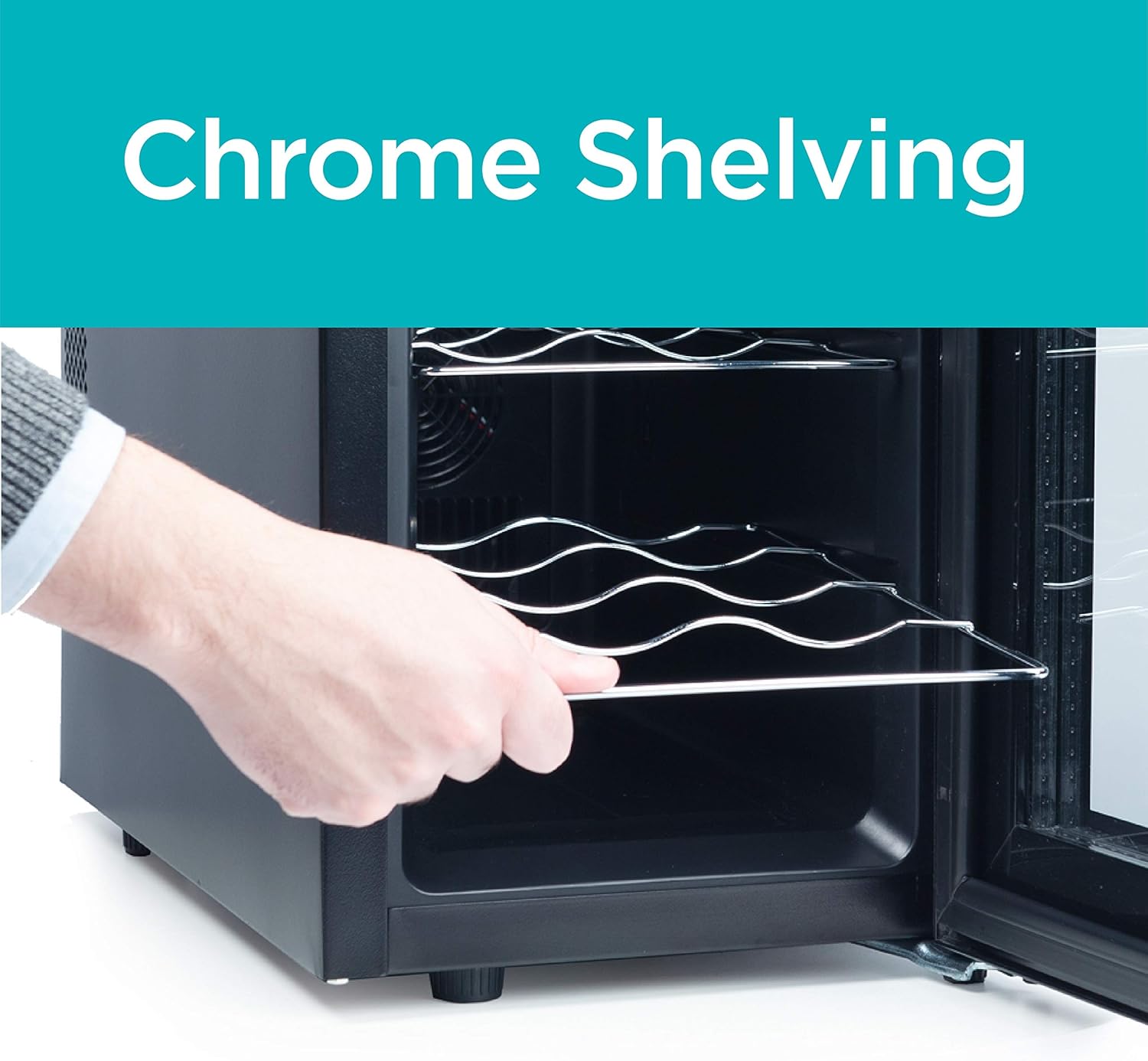 BLACK+DECKER Wine Fridge 12 Bottles, Thermoelectric Wine Cooler Refrigerator with Mirrored Front, Freestanding 12 Bottle Wine Fridge, BD60336